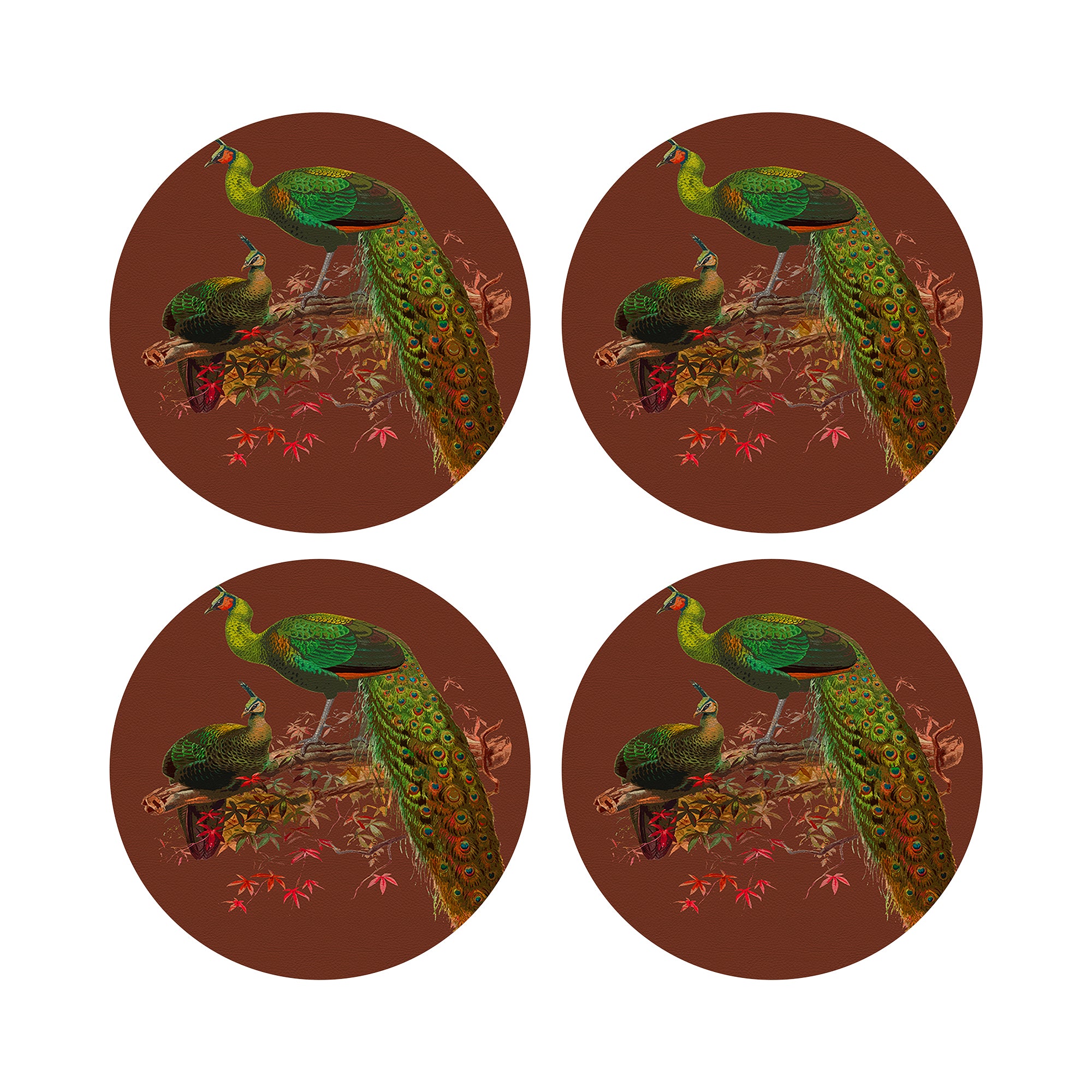 Family Pheasants Rust 16" Round Pebble Placemats, Set of 4 - nicolettemayer.com