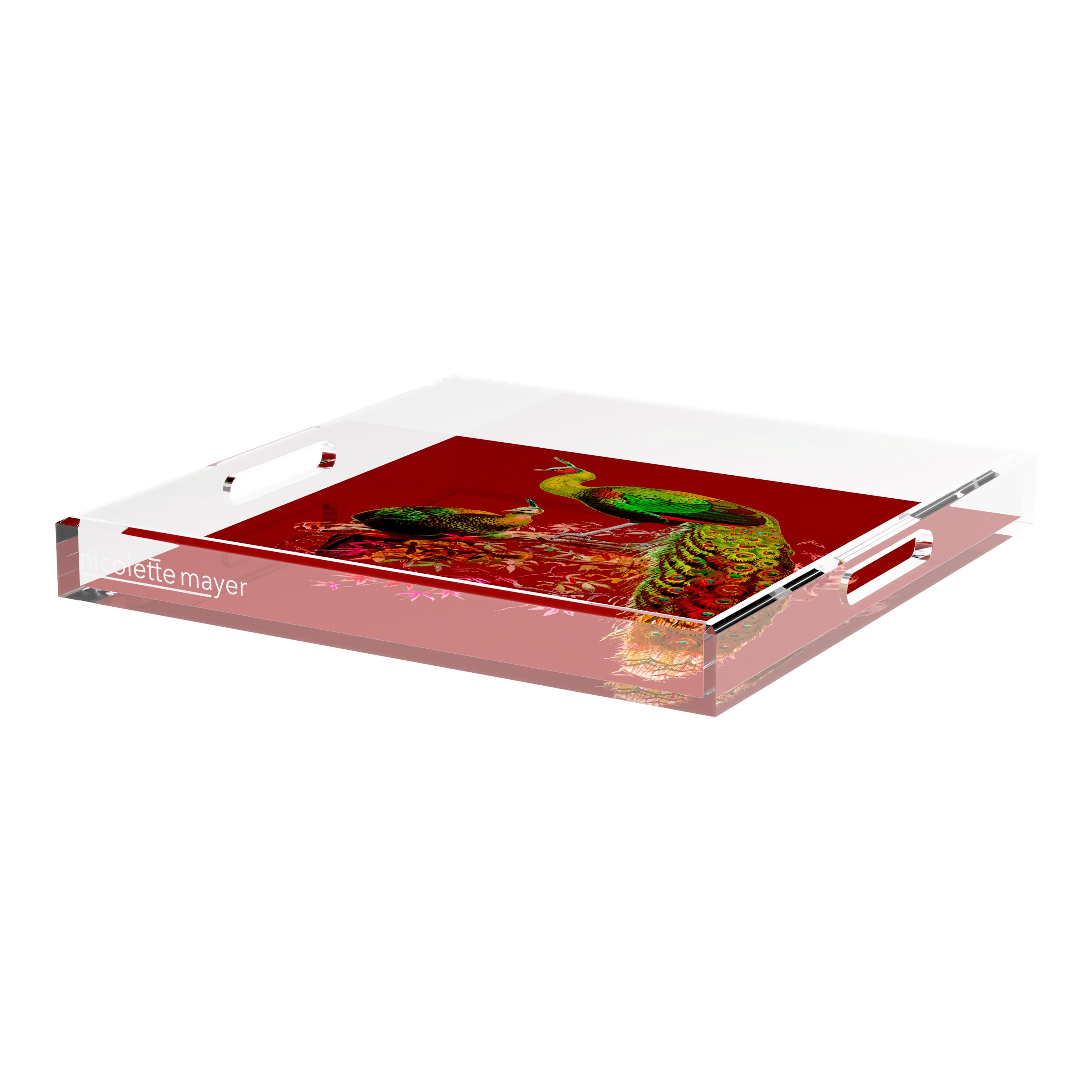 Family Pheasants Maple 18X18 Acrylic Tray - nicolettemayer.com