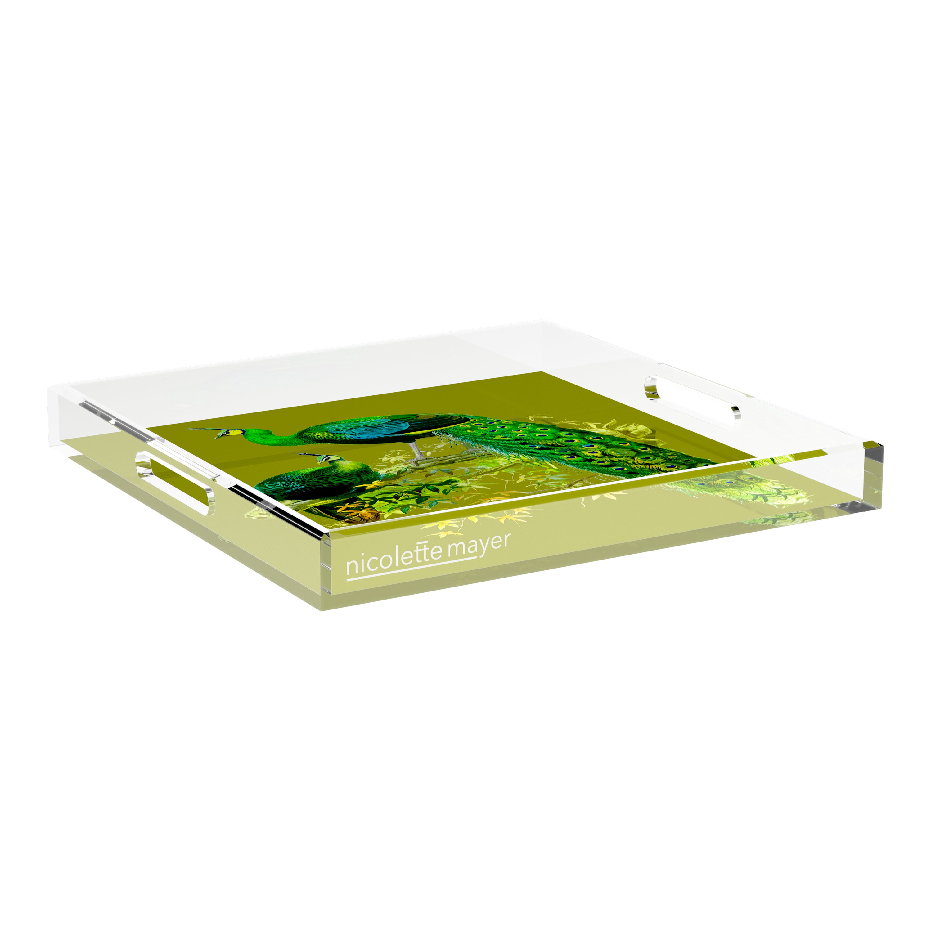 Family Pheasants Olive 18X18 Acrylic Tray - nicolettemayer.com