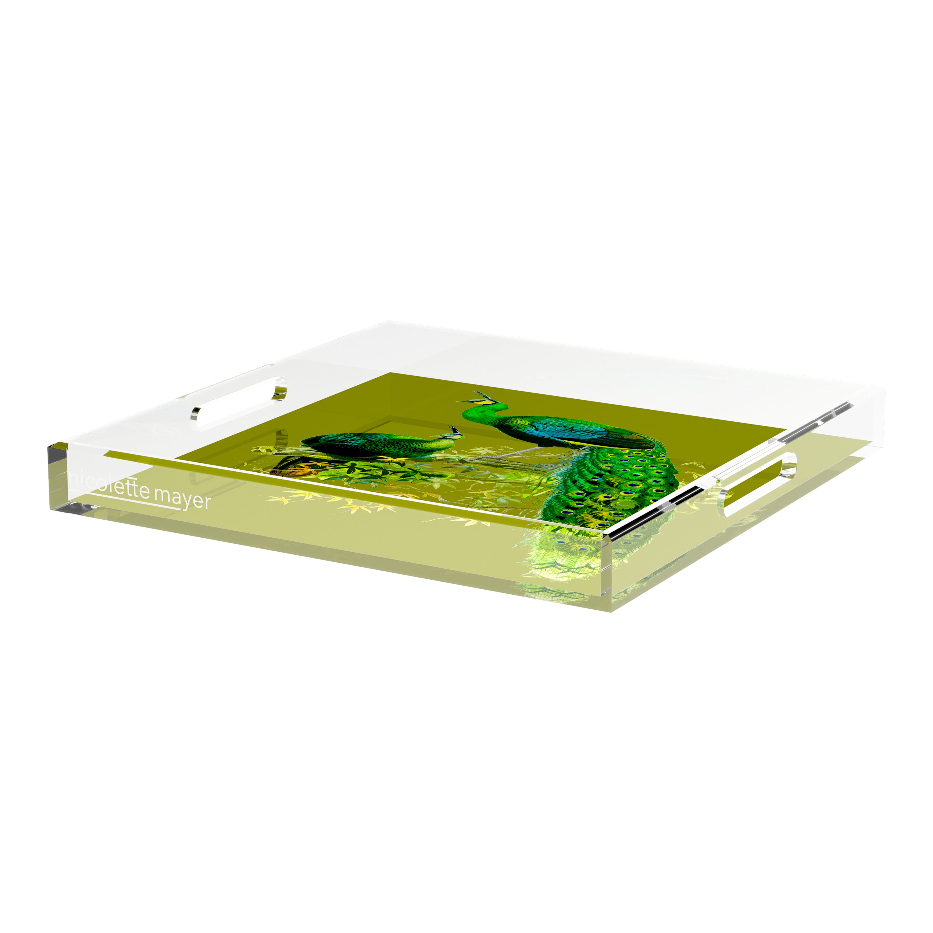 Family Pheasants Olive 18X18 Acrylic Tray - nicolettemayer.com