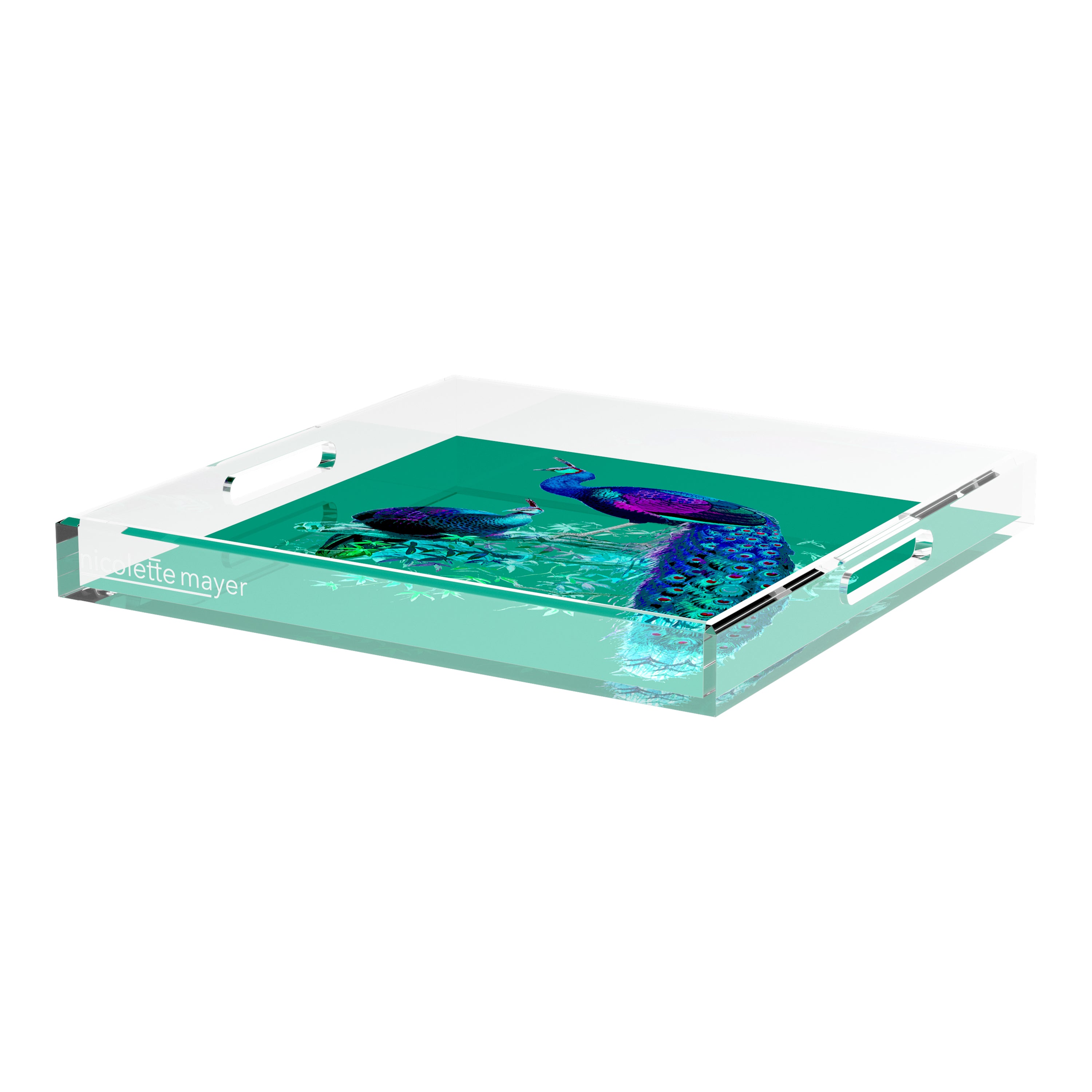 Family Pheasants Peacock 18X18 Acrylic Tray - nicolettemayer.com