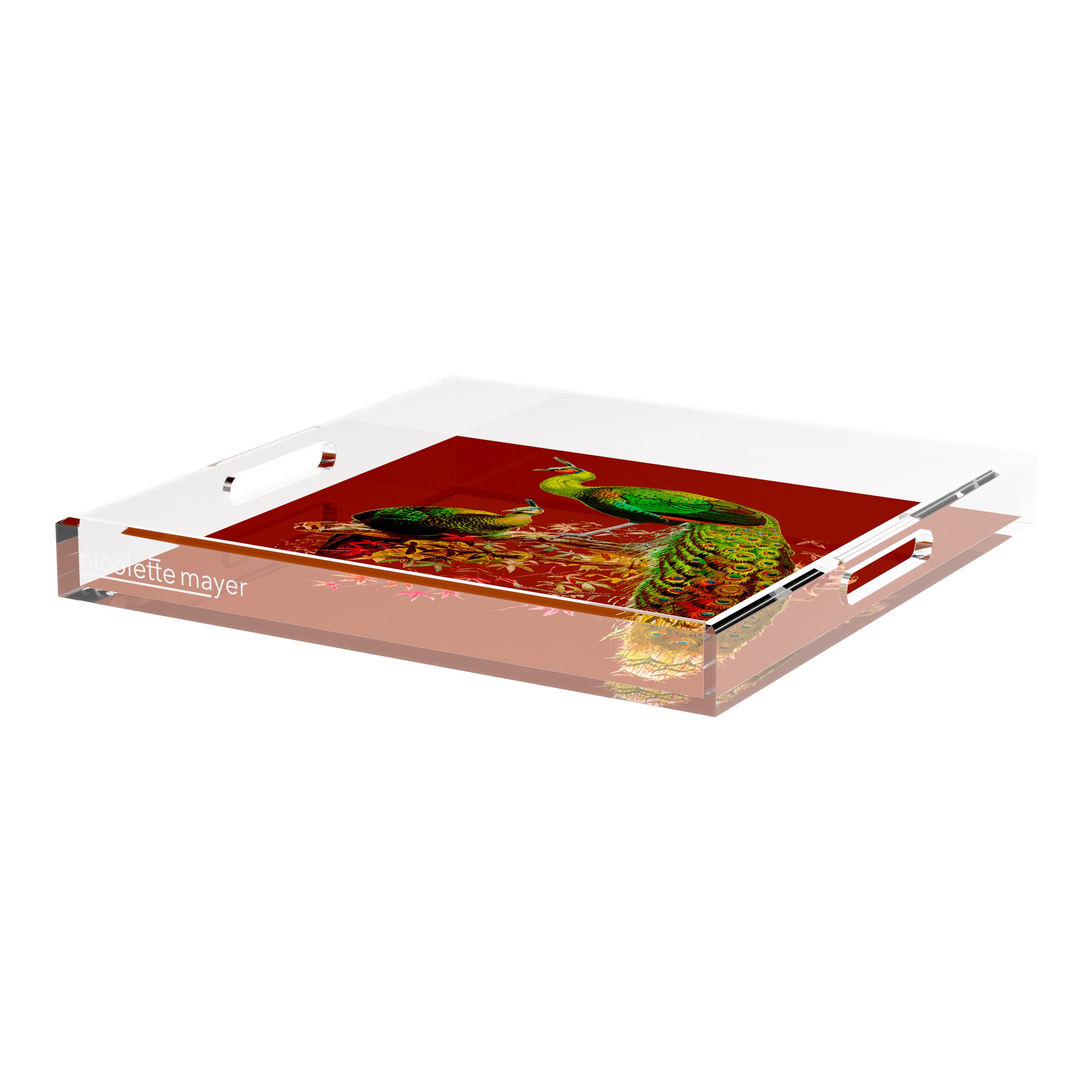 Family Pheasants Rust 18X18 Acrylic Tray - nicolettemayer.com