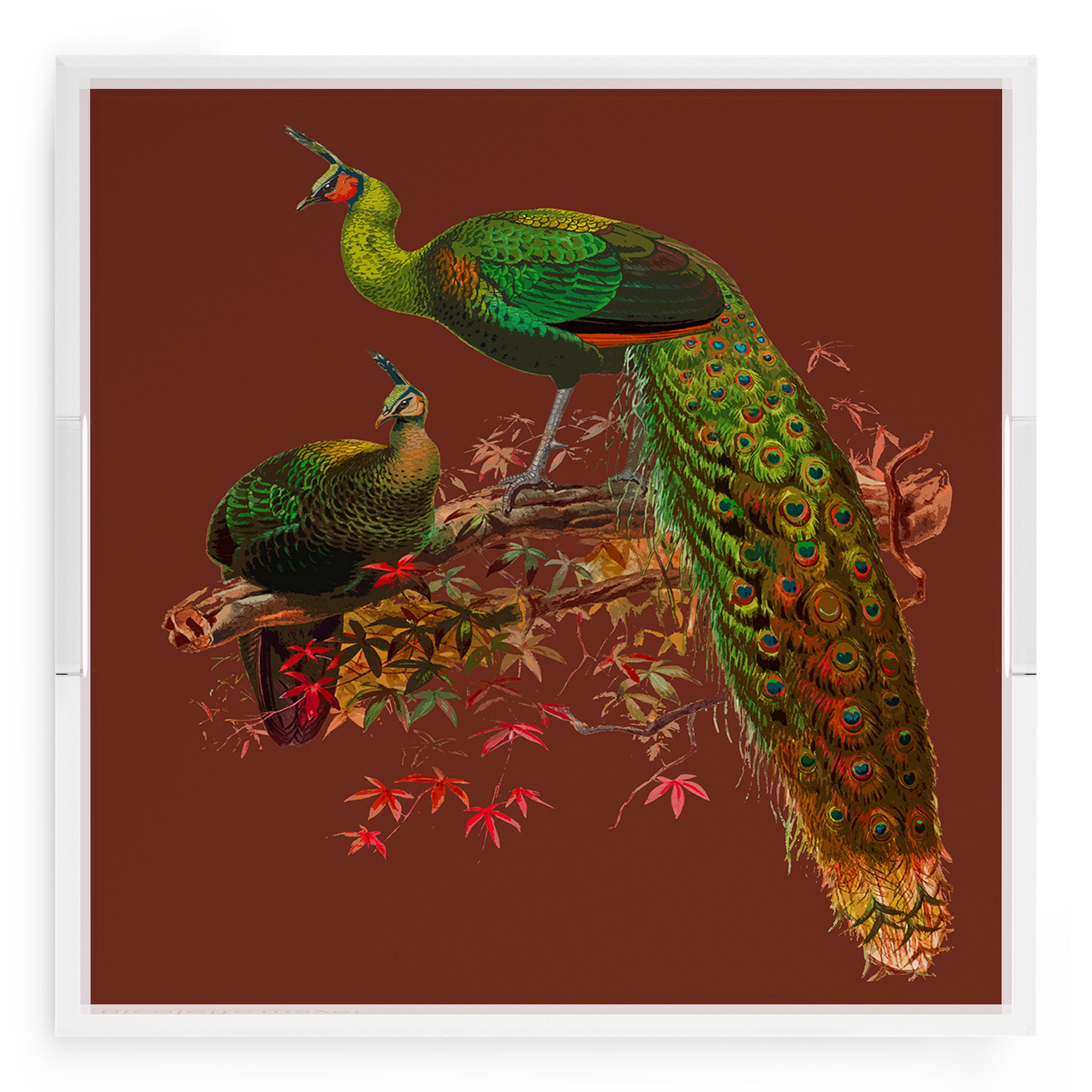 Family Pheasants Rust 18X18 Acrylic Tray - nicolettemayer.com