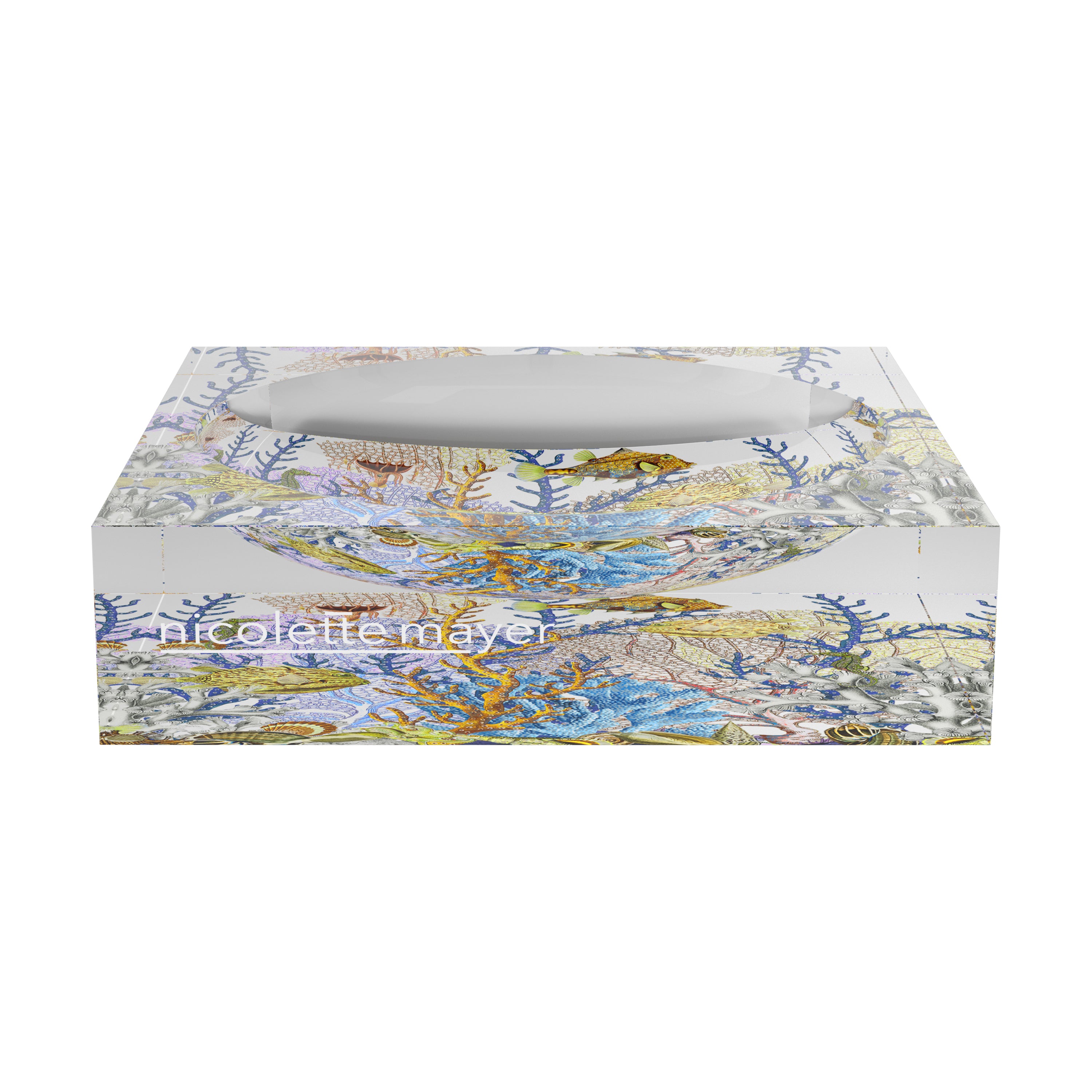 Fan Coral Reef Blue Gold Acrylic Candy Catchall Dish
