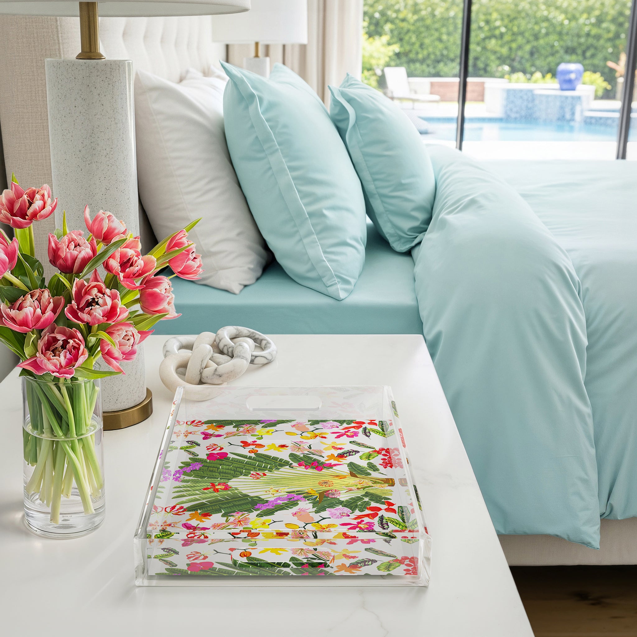 Fantasy Tropical White 17X10.5 Acrylic Tray - nicolettemayer.com