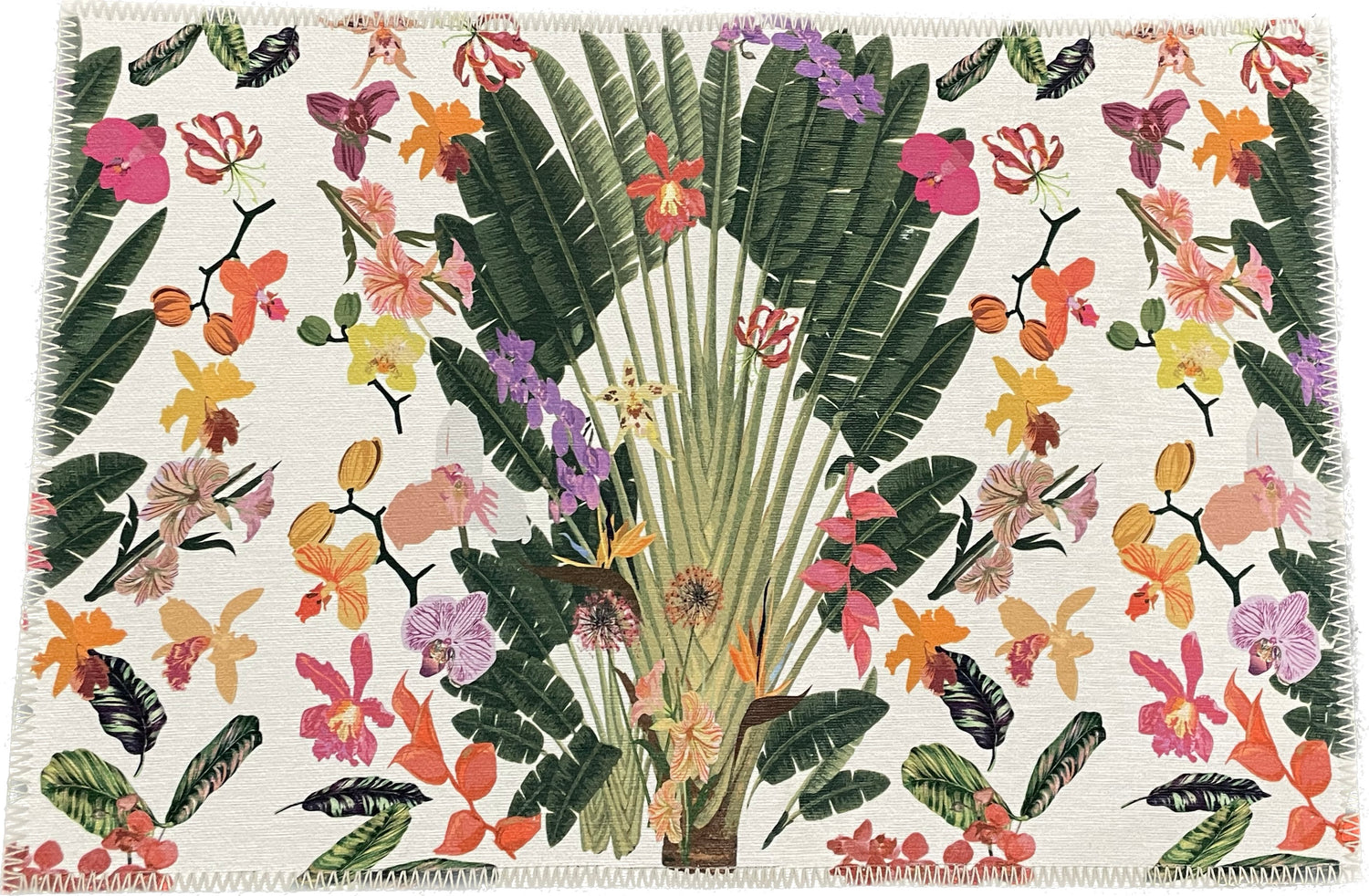 Fantasy Tropical White Chenille Washables Rug