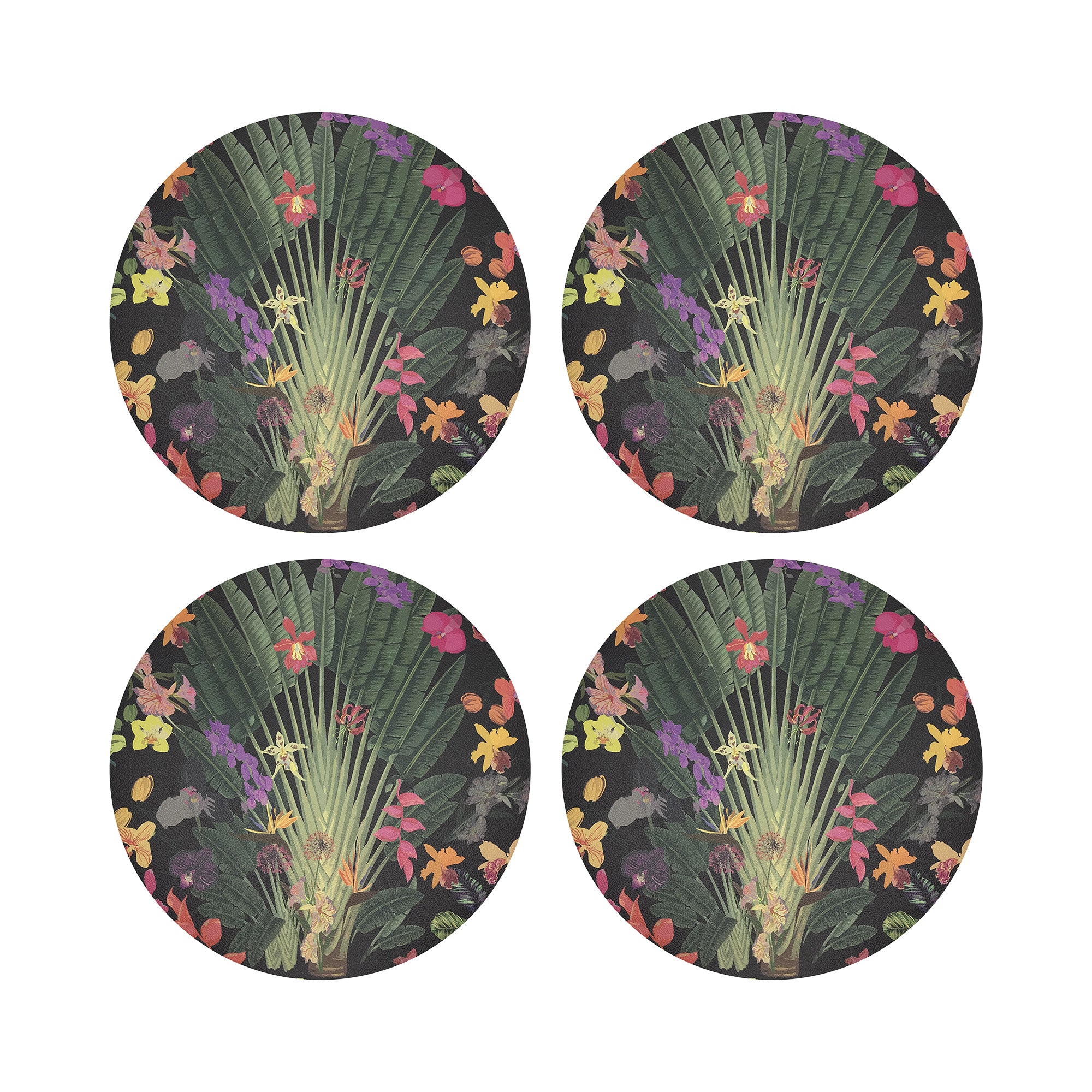 Fantasy Tropical Black 16" Round Pebble Placemats, Set of 4 - nicolettemayer.com