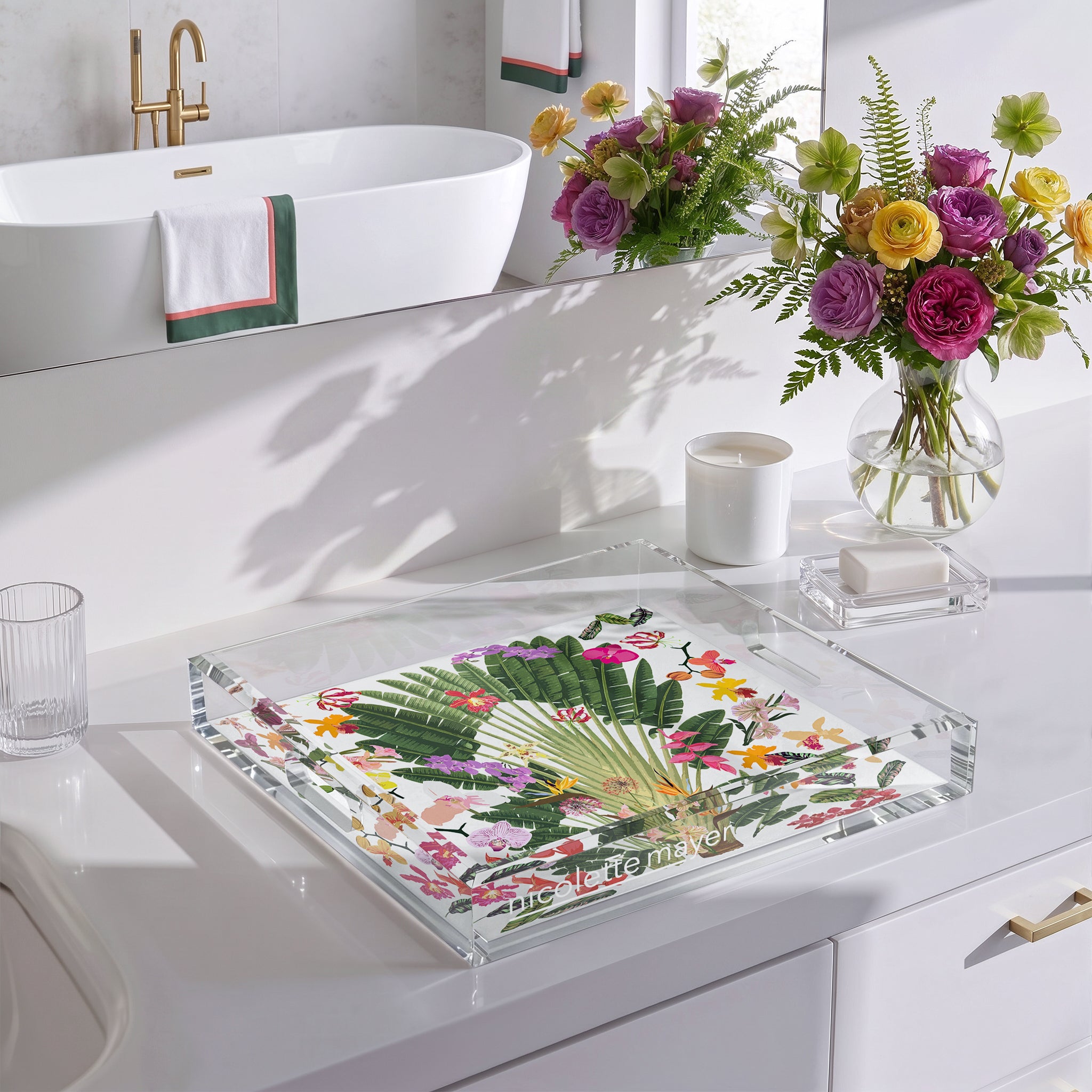 Fantasy Tropical White 12X12 Acrylic Tray - nicolettemayer.com