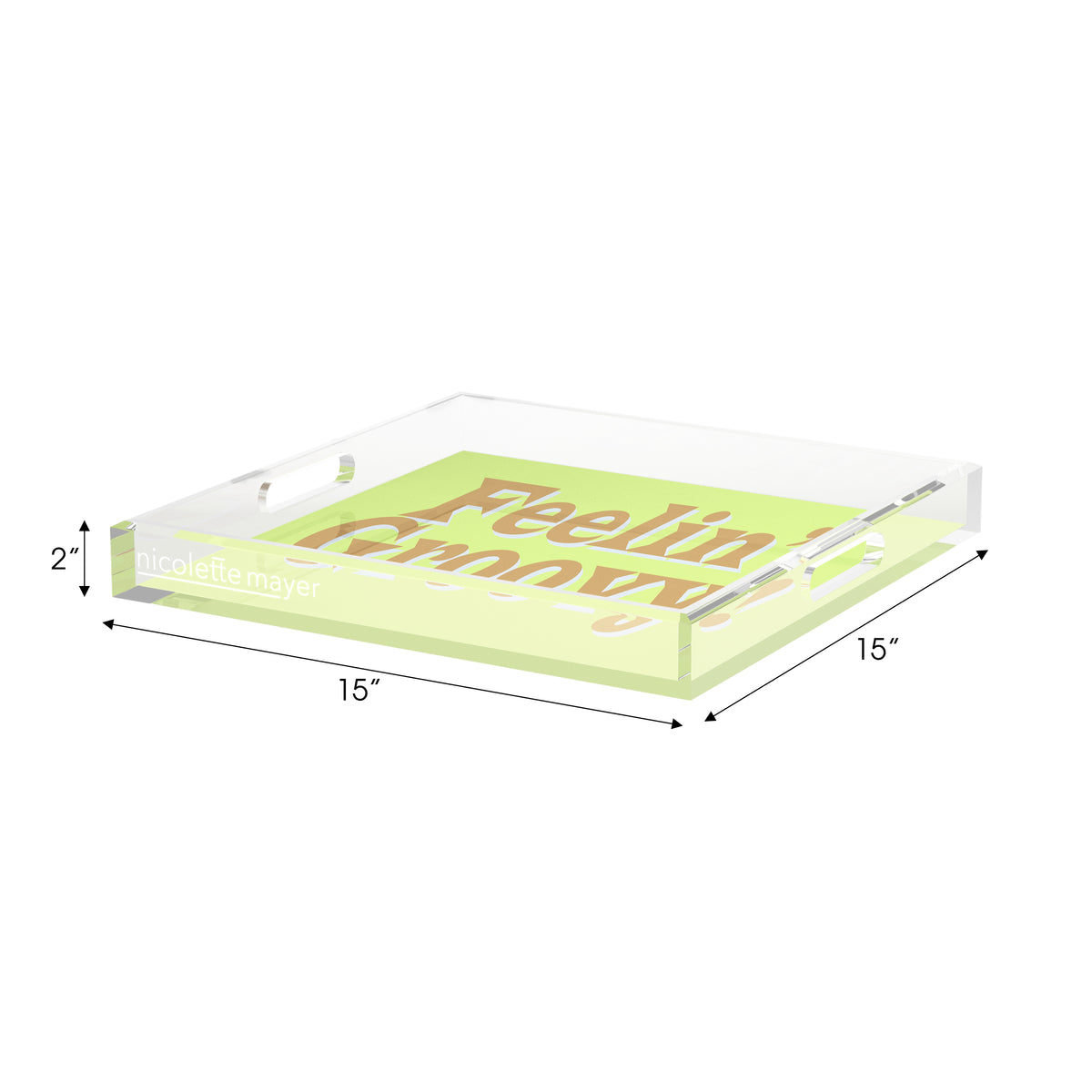 Feelin Groovy Yellow Brown Avocado Acrylic Decorative Tray, 15 x 15 in. by Nicolette Mayer