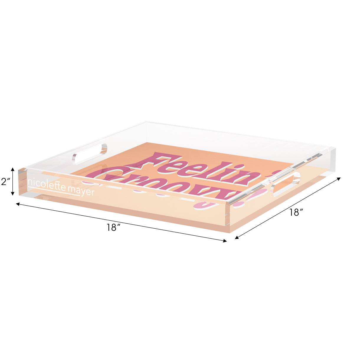 Feelin Groovy Peach Mauve Celadon Acrylic Decorative Tray, 18 x 18 in. by Nicolette Mayer