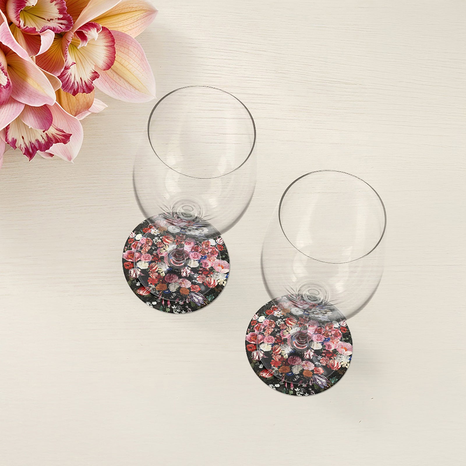 Festoon Flowers Vegan Leather Round Coasters