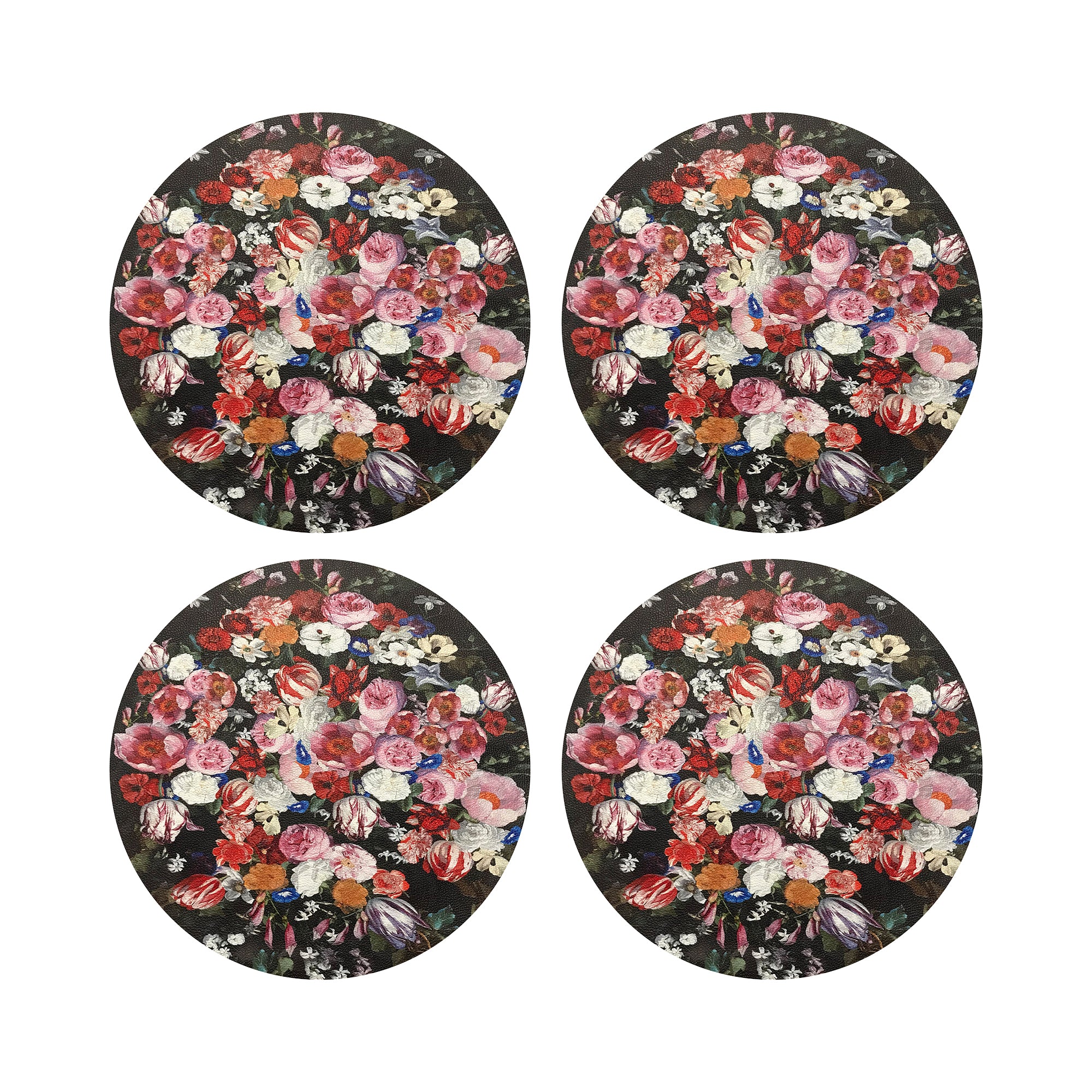 Festoon Flowers Vegan Leather Round Coasters