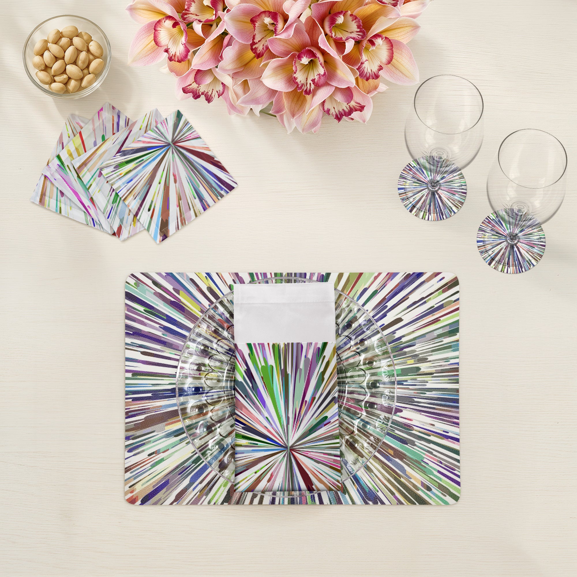 Fireworks White Vegan Leather Rectangle Pebble Placemat