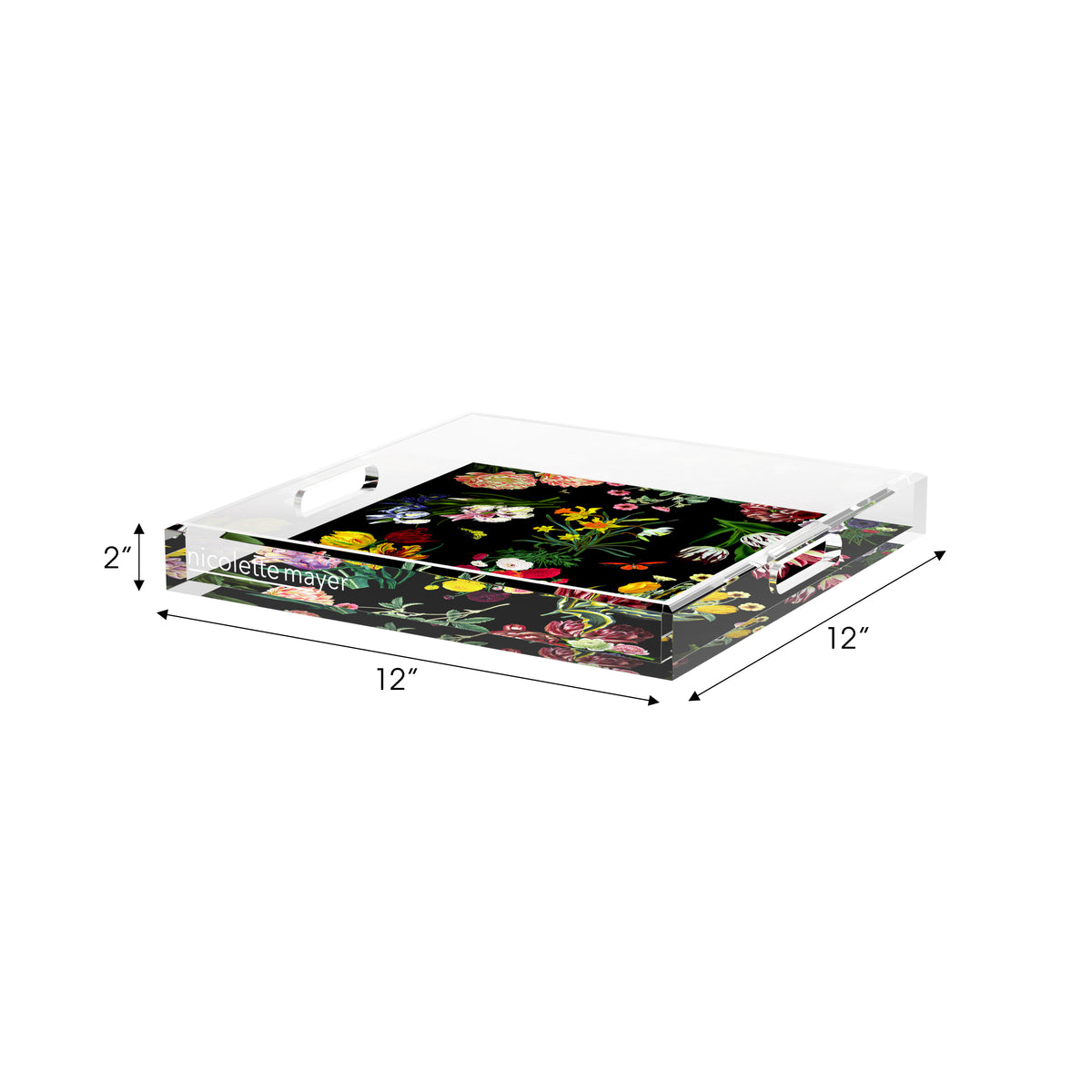 Flora Fauna Black Acrylic Decorative Tray, 12 x 12 in. by Nicolette Mayer