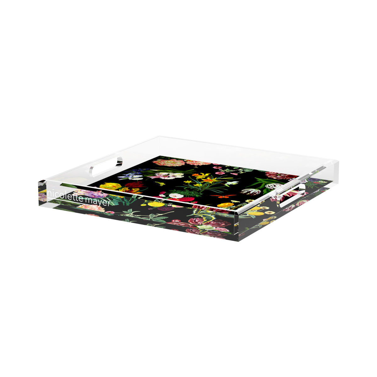 Flora Fauna Black Acrylic Decorative Tray, 15 x 15 in. by Nicolette Mayer