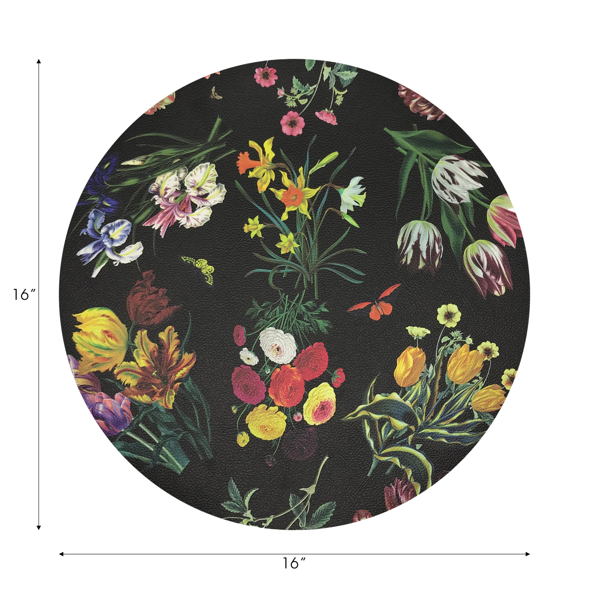 Flora Fauna Black 16" Round Pebble Placemats, Set of 4 - nicolettemayer.com