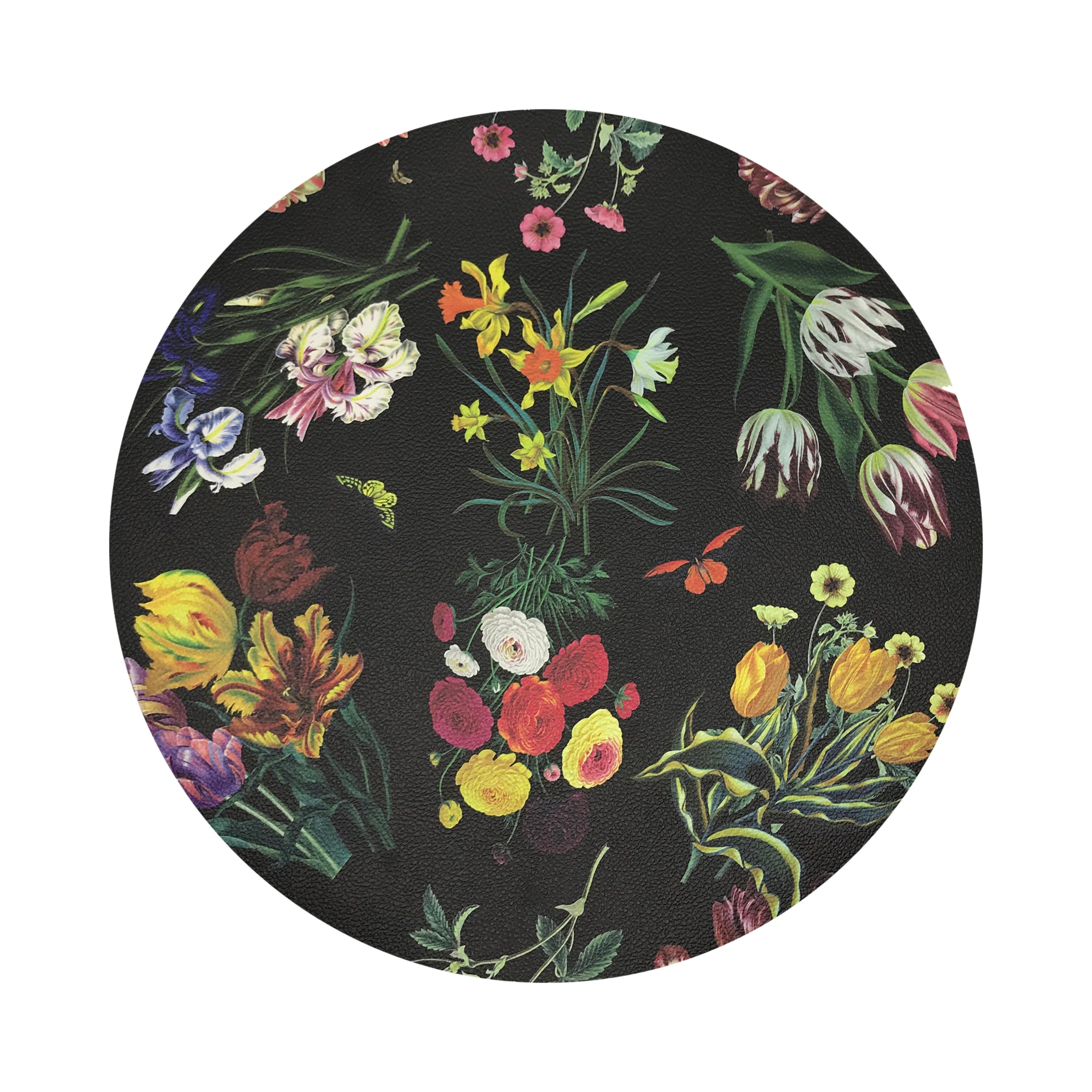 Flora Fauna Black 16" Round Pebble Placemats, Set of 4 - nicolettemayer.com