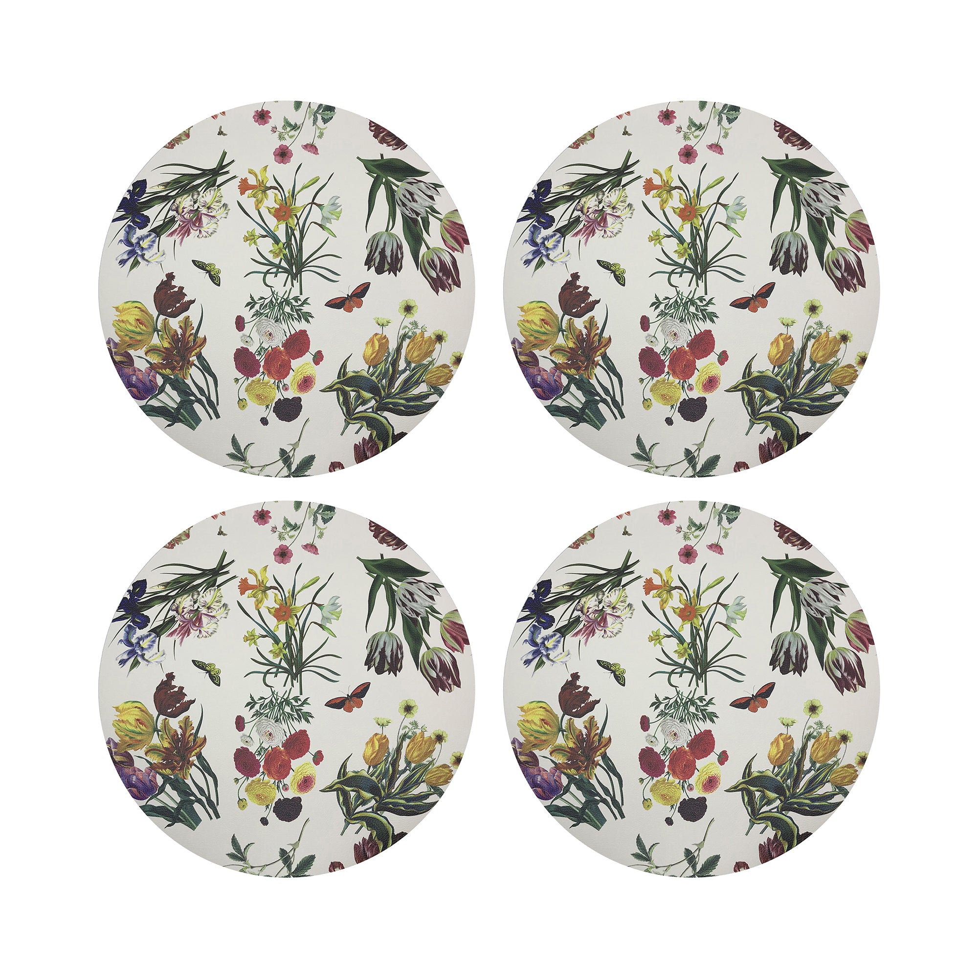 Flora Fauna White 16" Round Pebble Placemats, Set of 4 - nicolettemayer.com