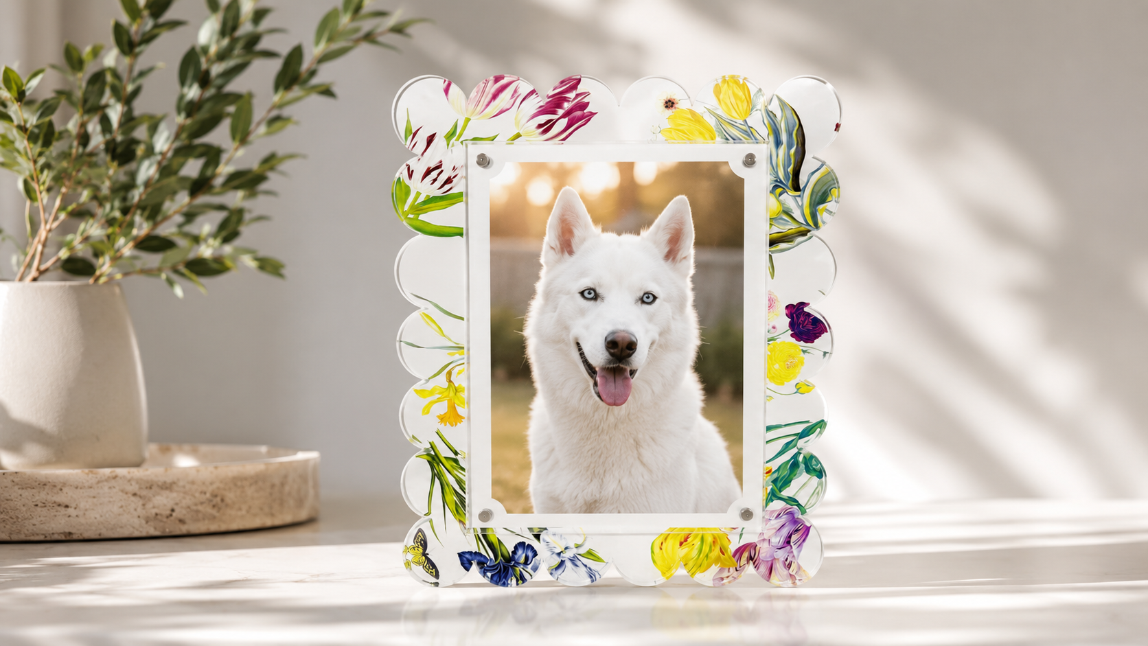 Flora Fauna White Acrylic Scallop Frame - nicolettemayer.com