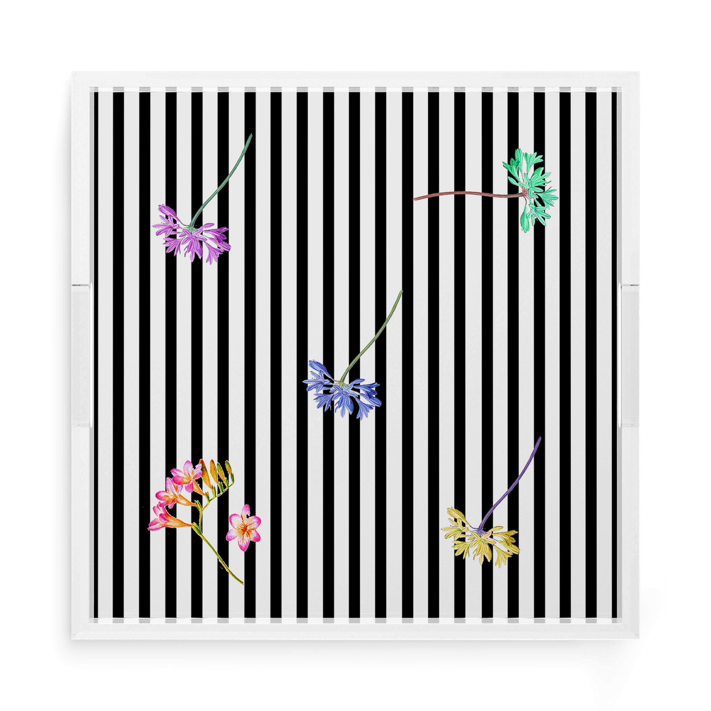 Black Floral Stripes 15X15 Acrylic Tray - nicolettemayer.com