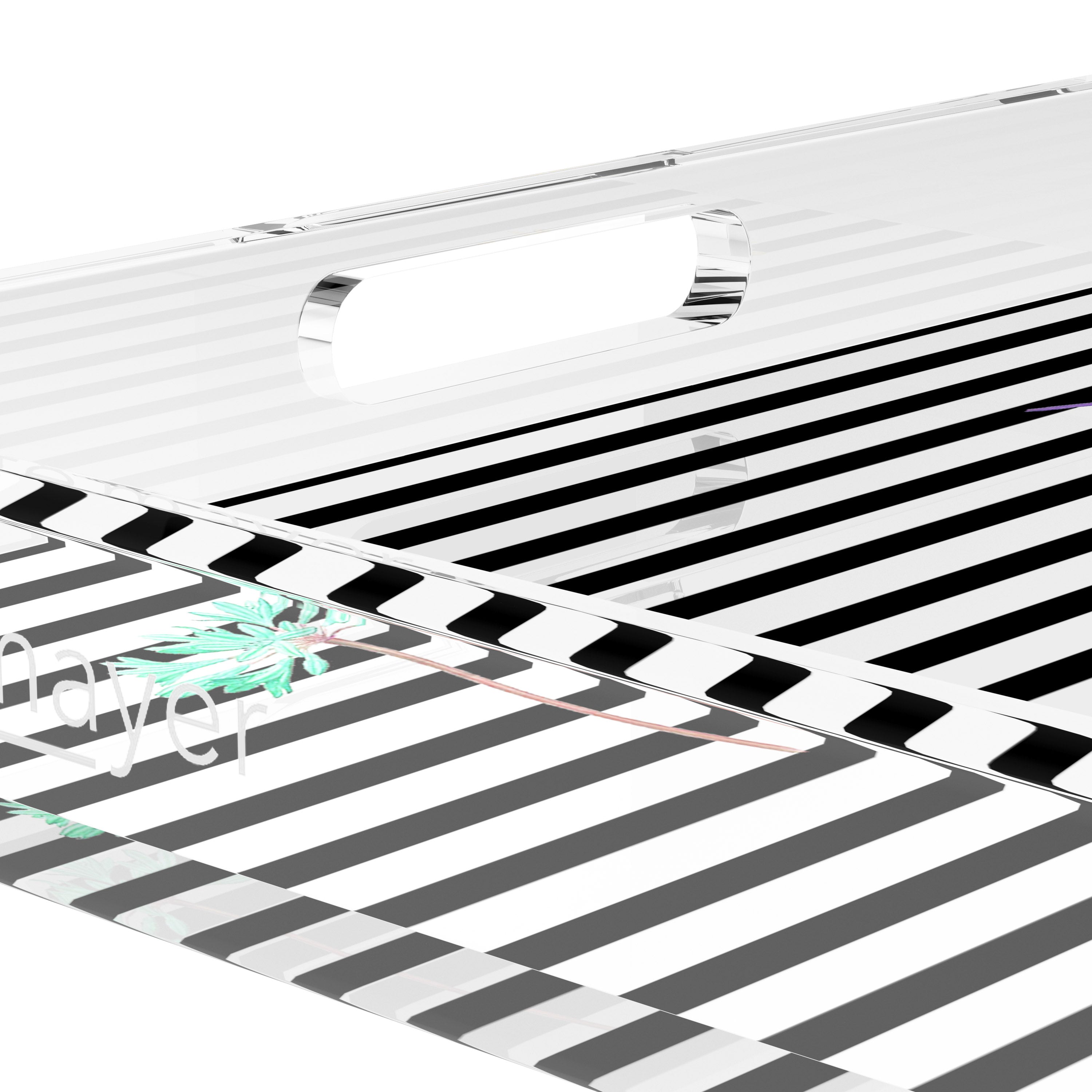 Black Floral Stripes 15X15 Acrylic Tray - nicolettemayer.com