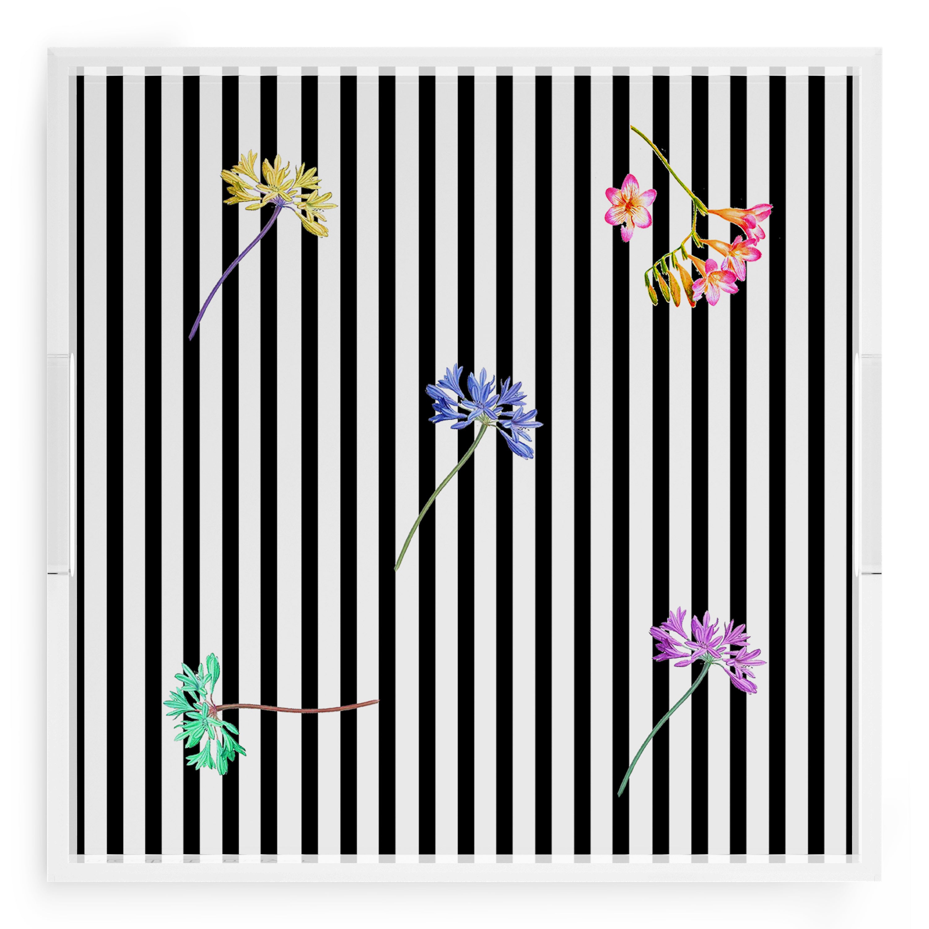 Black Floral Stripes 18X18 Acrylic Tray - nicolettemayer.com