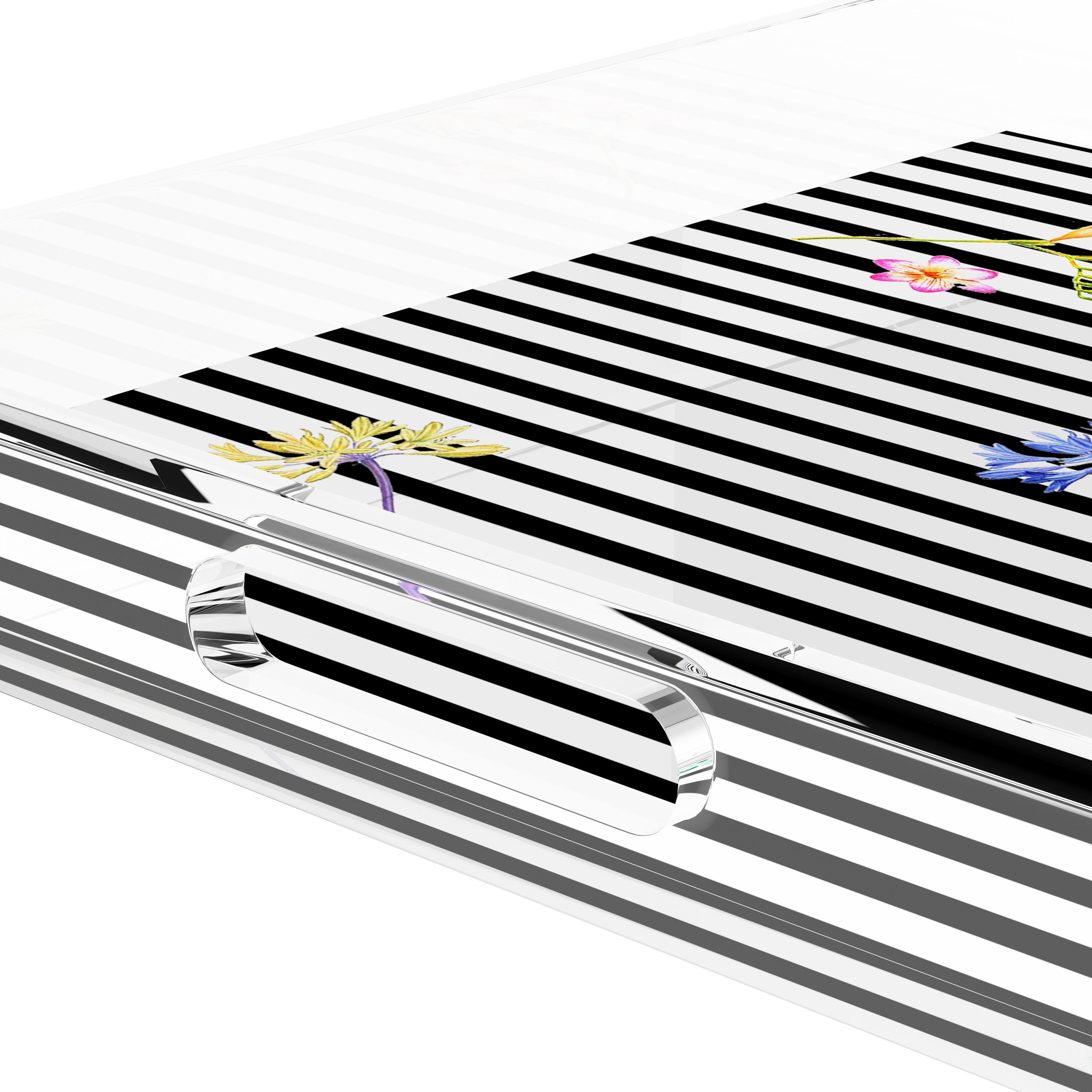 Black Floral Stripes 18X18 Acrylic Tray - nicolettemayer.com