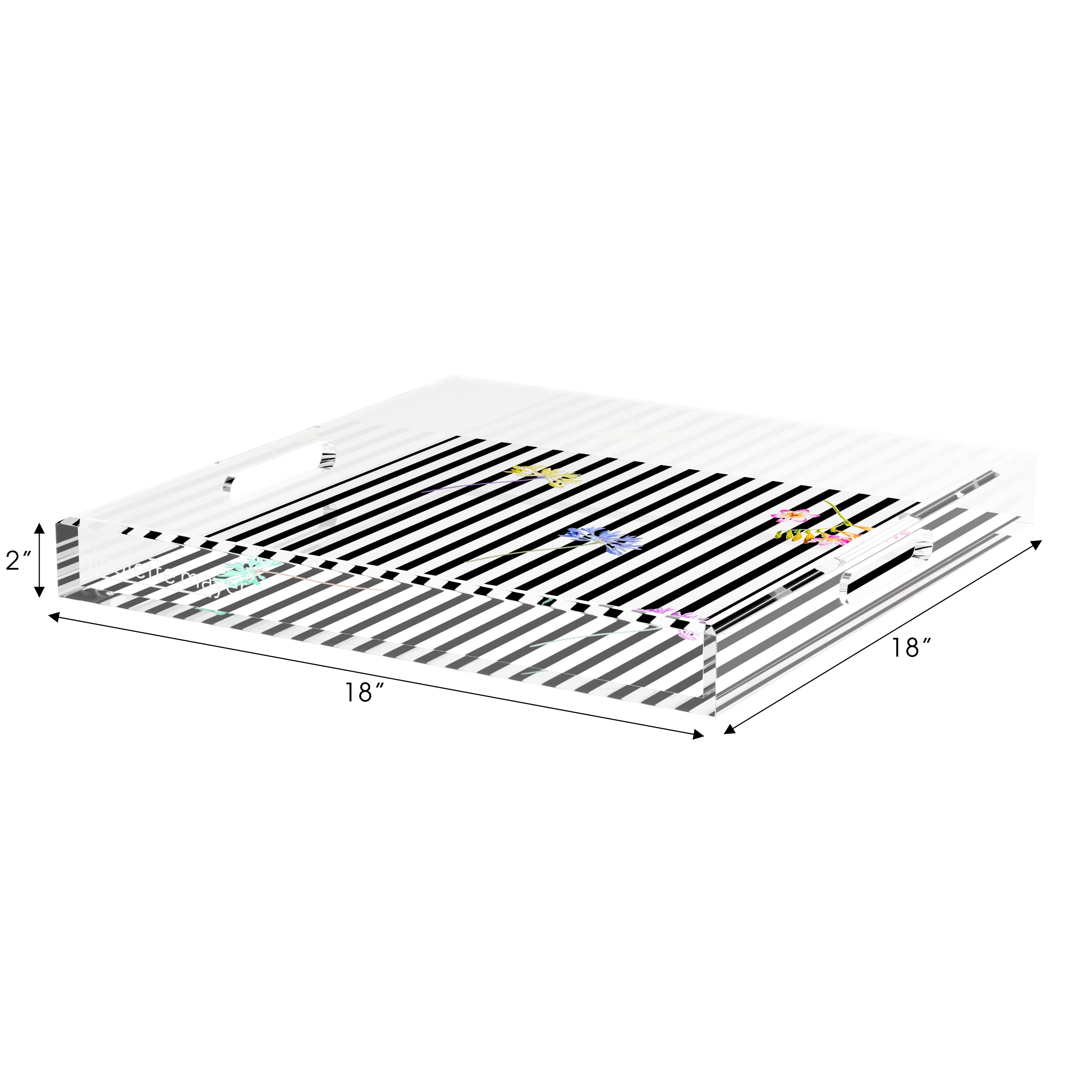 Black Floral Stripes 18X18 Acrylic Tray - nicolettemayer.com