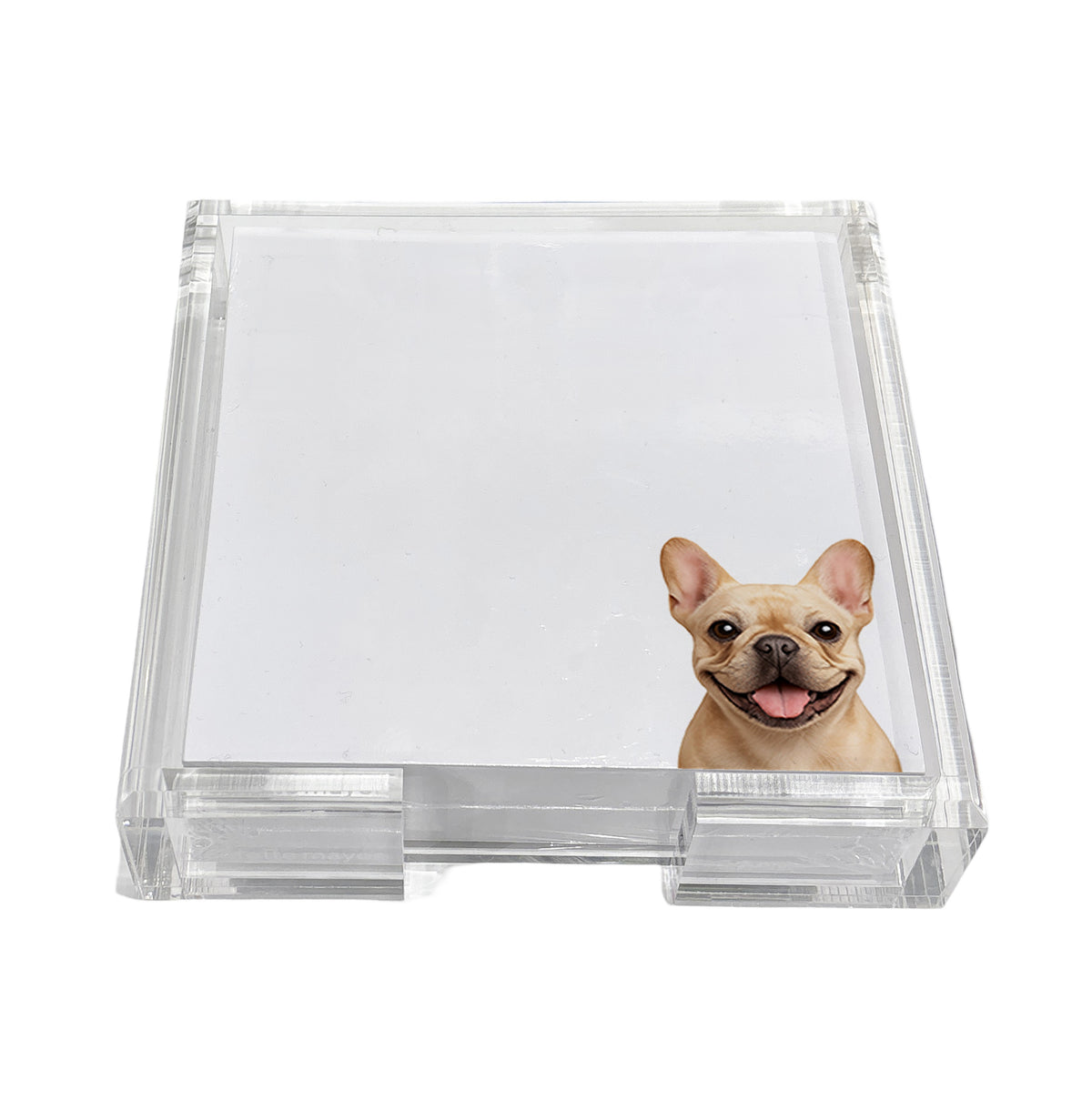French Bulldog note cards in a clear acrylic holder by Nicolette Mayer