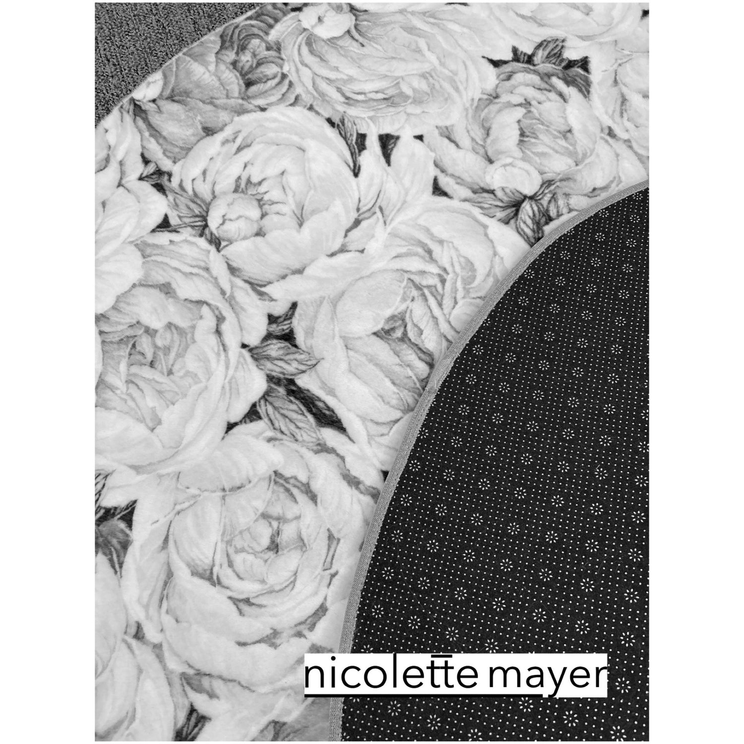 Peony Passion Black White Round Cloud Washable Rug
