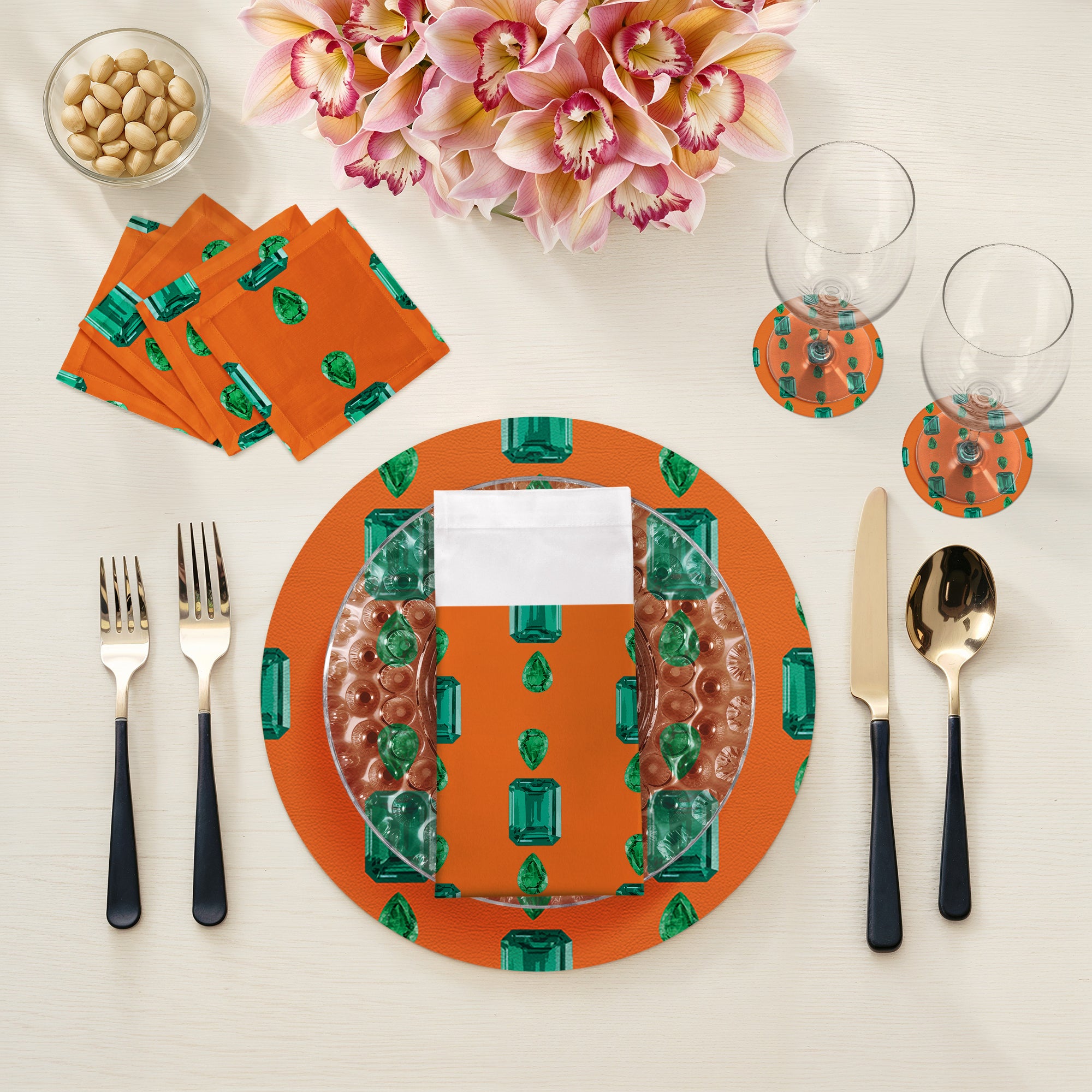 Gem Emeralds Orange 16" Round Pebble Placemats, Set of 4 - nicolettemayer.com