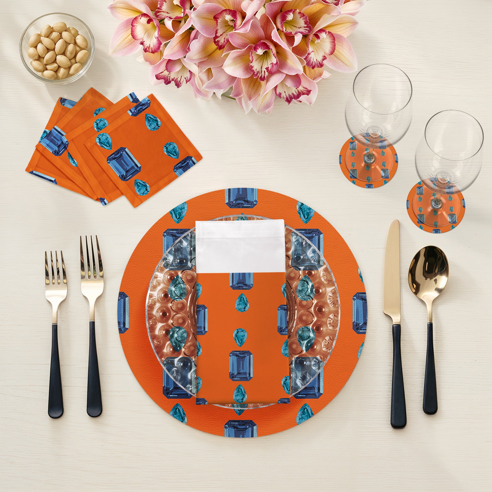 Gem Sapphires Orange 16" Runde Kieselstein-Tischsets, 4er-Set