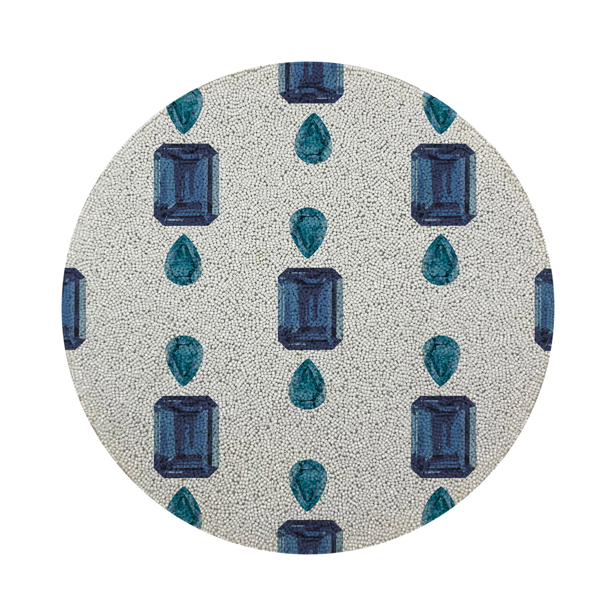 Gem Sapphires White Round Beaded Placemat Smooth