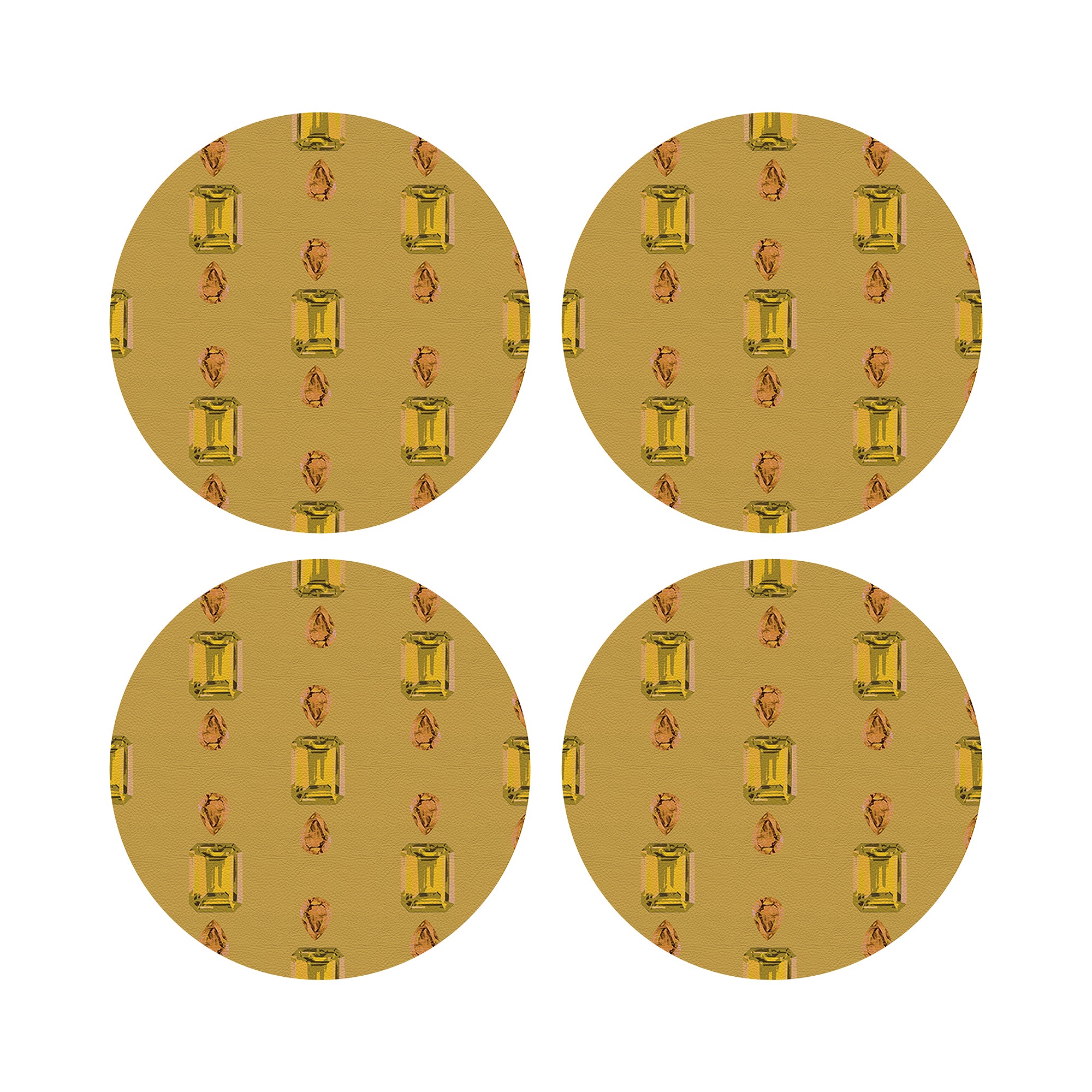 Gem Citrines And Sapphires Vegan Leather Round Pebble Placemat - nicolettemayer.com