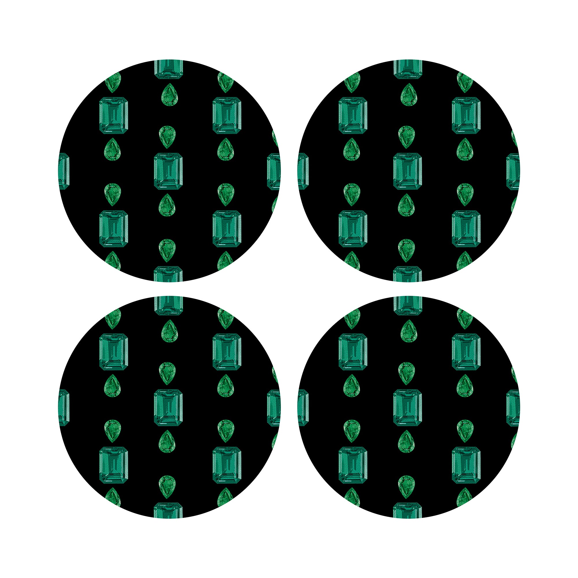 Gem Emeralds Black Vegan Leather Round Pebble Placemat - nicolettemayer.com