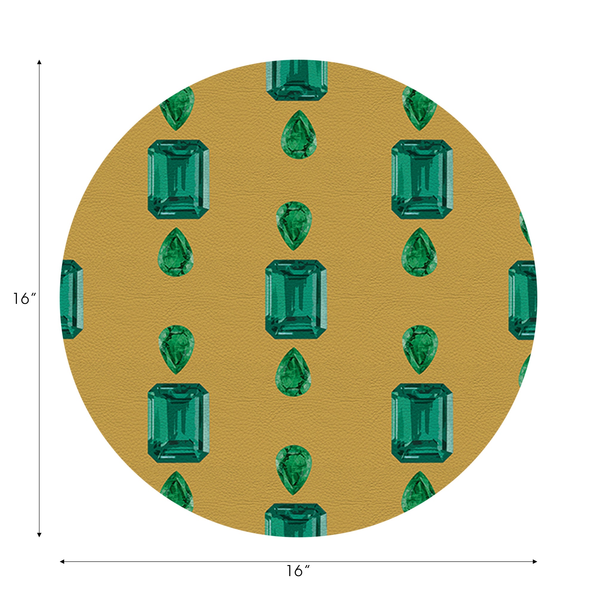Gem Emeralds Gold Vegan Leather Round Pebble Placemat