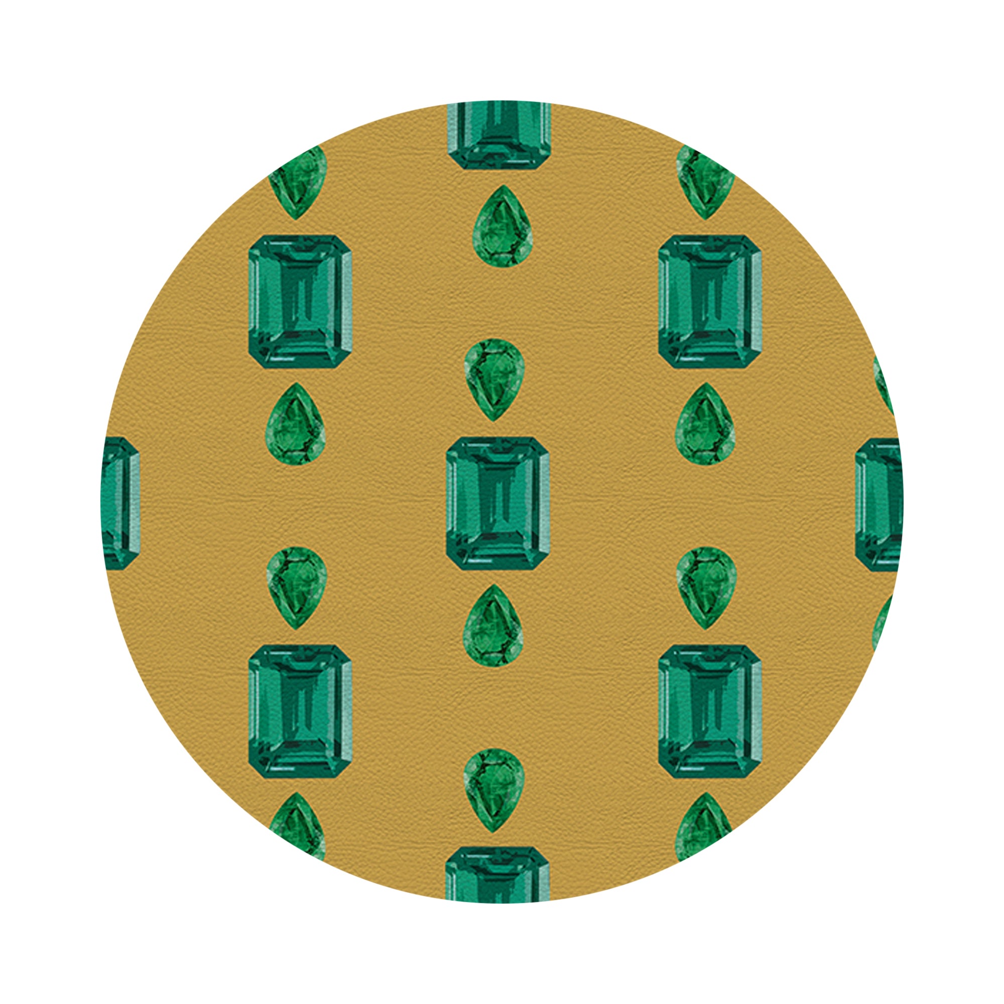 Gem Emeralds Gold Vegan Leather Round Pebble Placemat