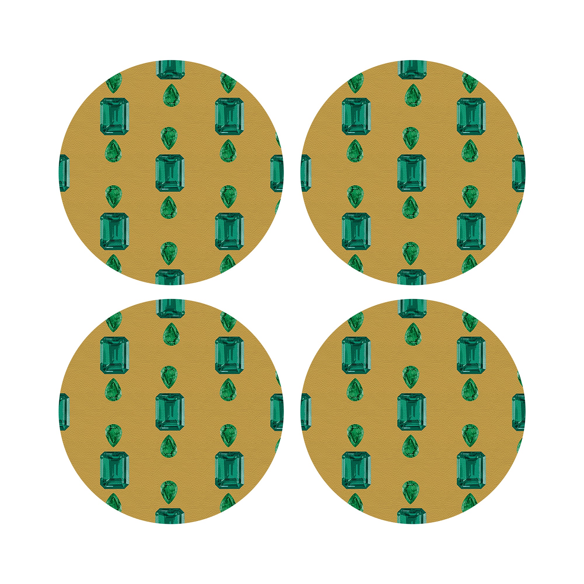 Gem Emeralds Gold Vegan Leather Round Pebble Placemat