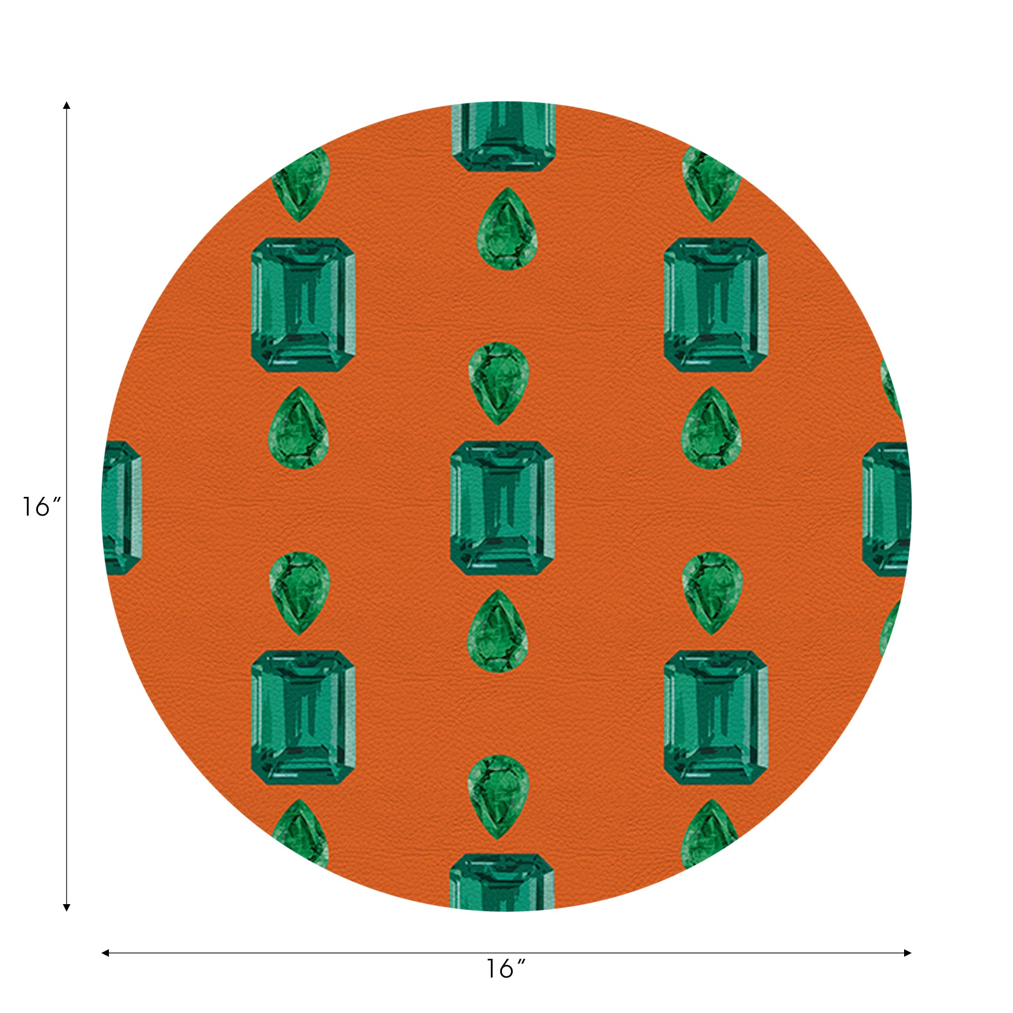 Gem Emeralds Orange Vegan Leather Round Pebble Placemat