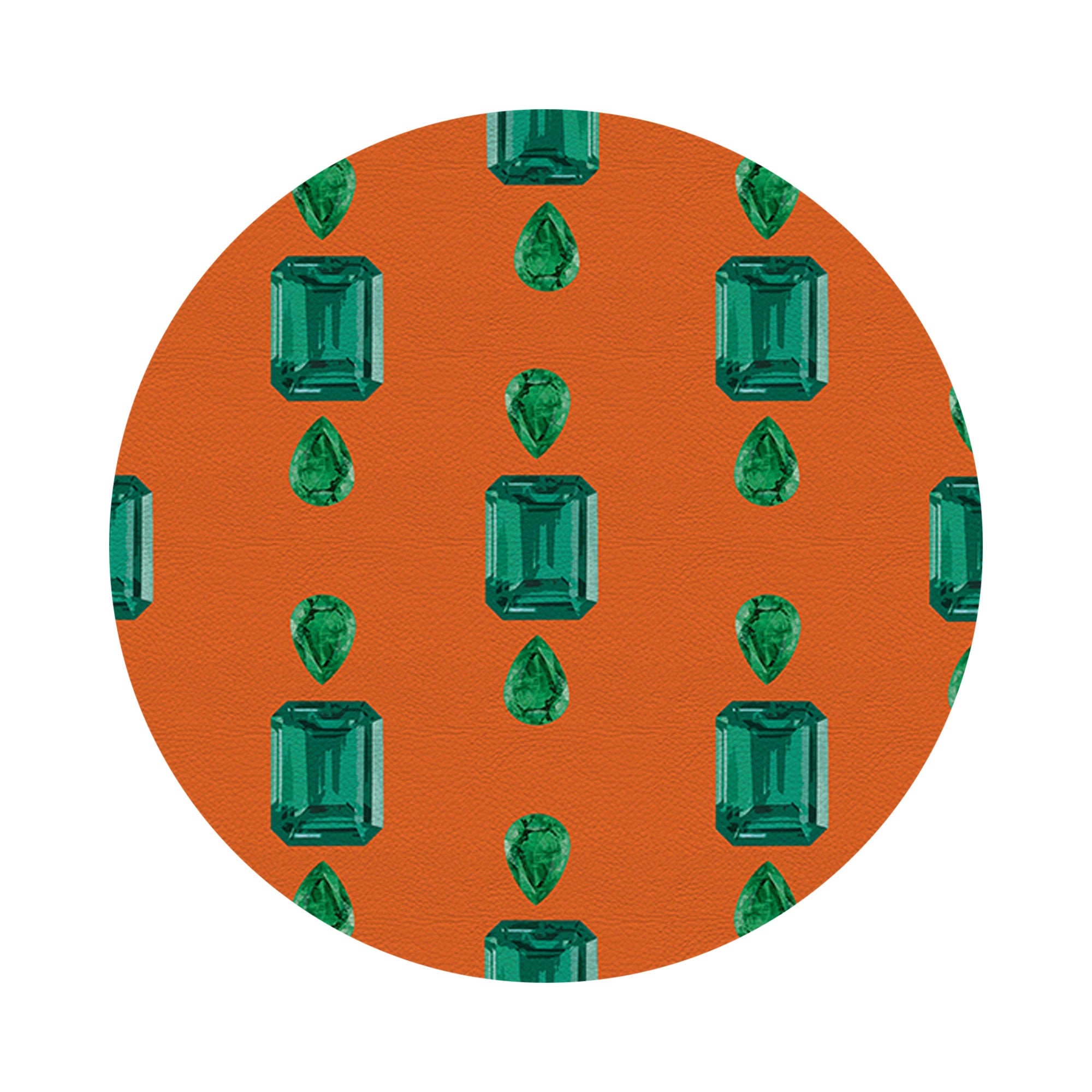 Gem Emeralds Orange Vegan Leather Round Pebble Placemat - nicolettemayer.com