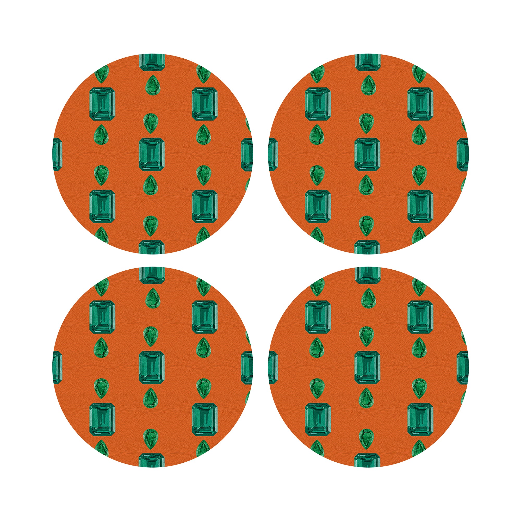Gem Emeralds Orange Vegan Leather Round Pebble Placemat - nicolettemayer.com