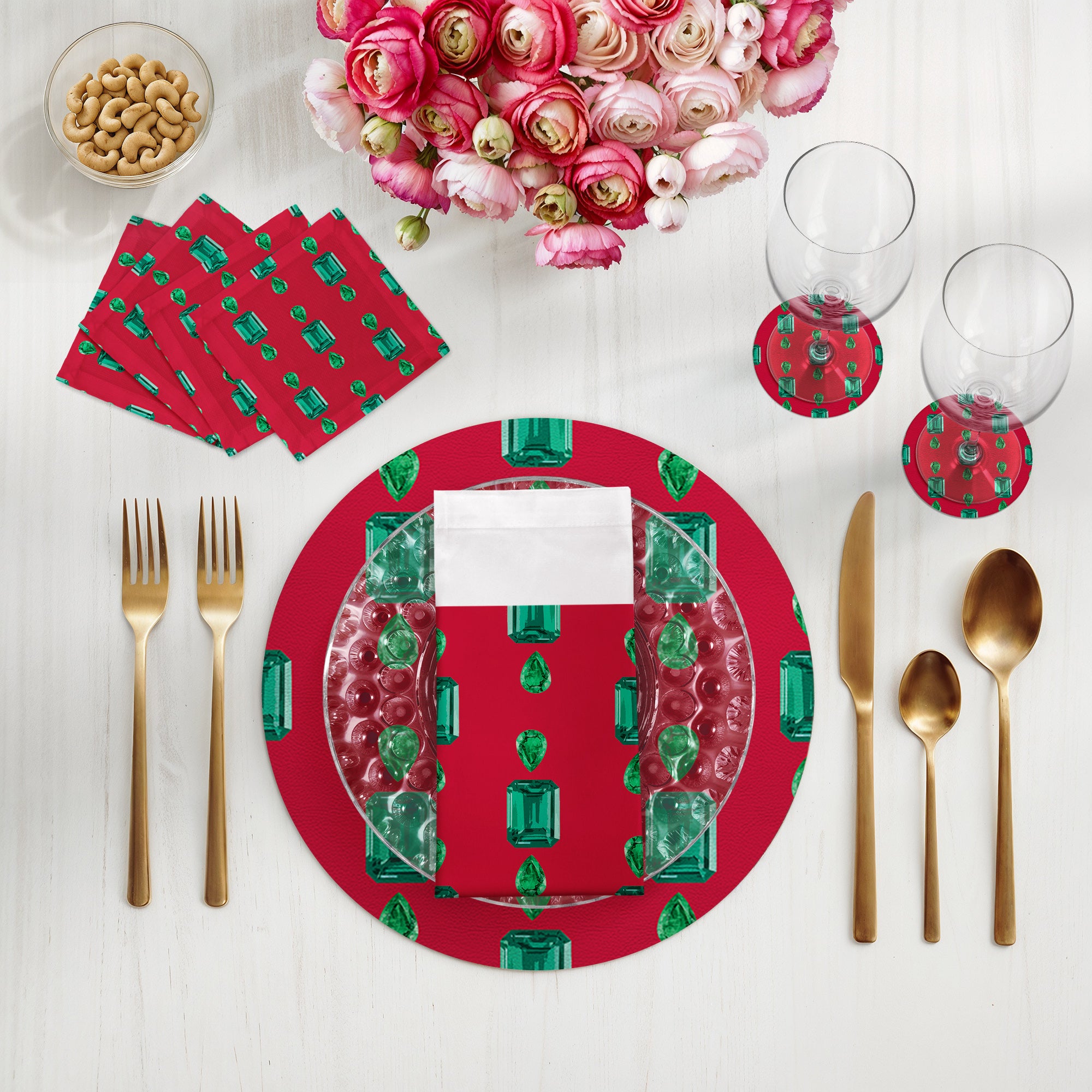 Gem Emeralds Red 16" Round Pebble Placemats, Set of 4 - nicolettemayer.com