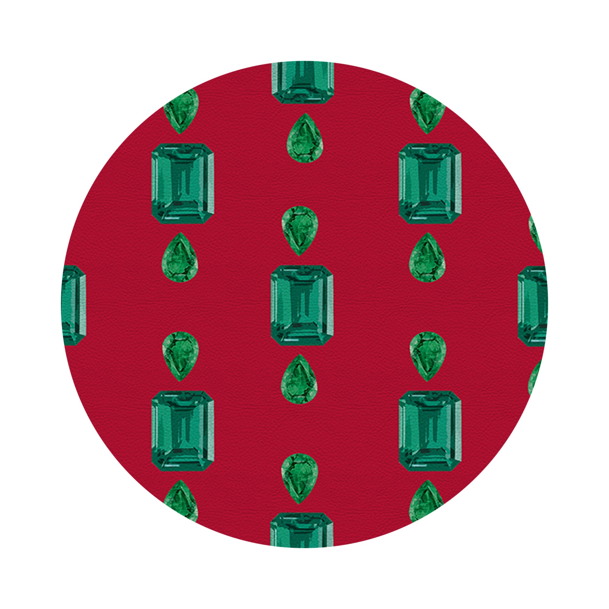 Gem Emeralds Red Vegan Leather Round Pebble Placemat - nicolettemayer.com