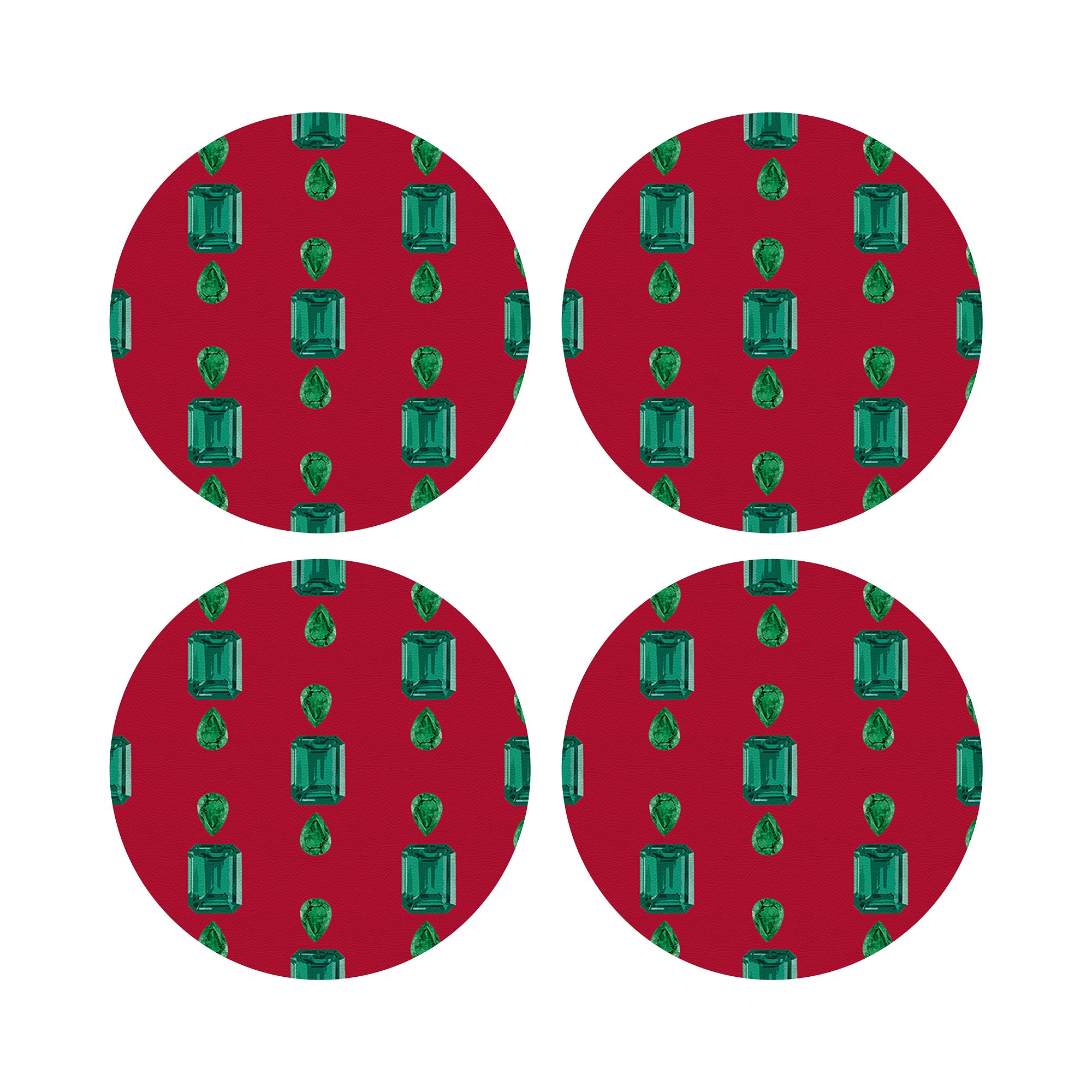 Gem Emeralds Red Vegan Leather Round Pebble Placemat - nicolettemayer.com