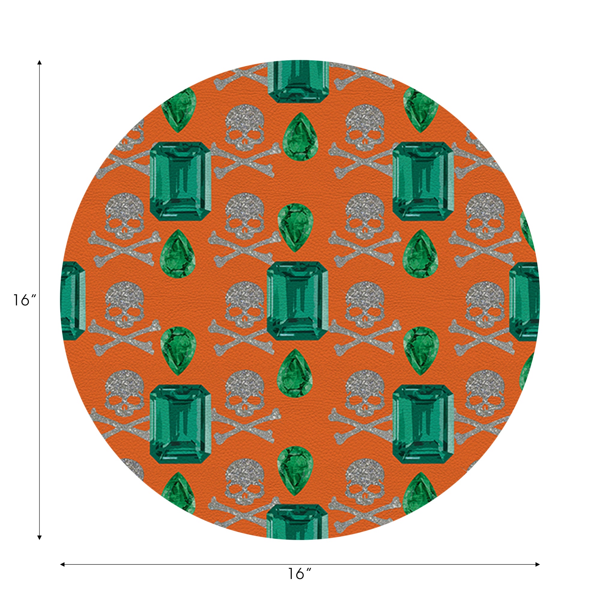 Gem Emeralds Skull Vegan Leather Round Pebble Placemat - nicolettemayer.com