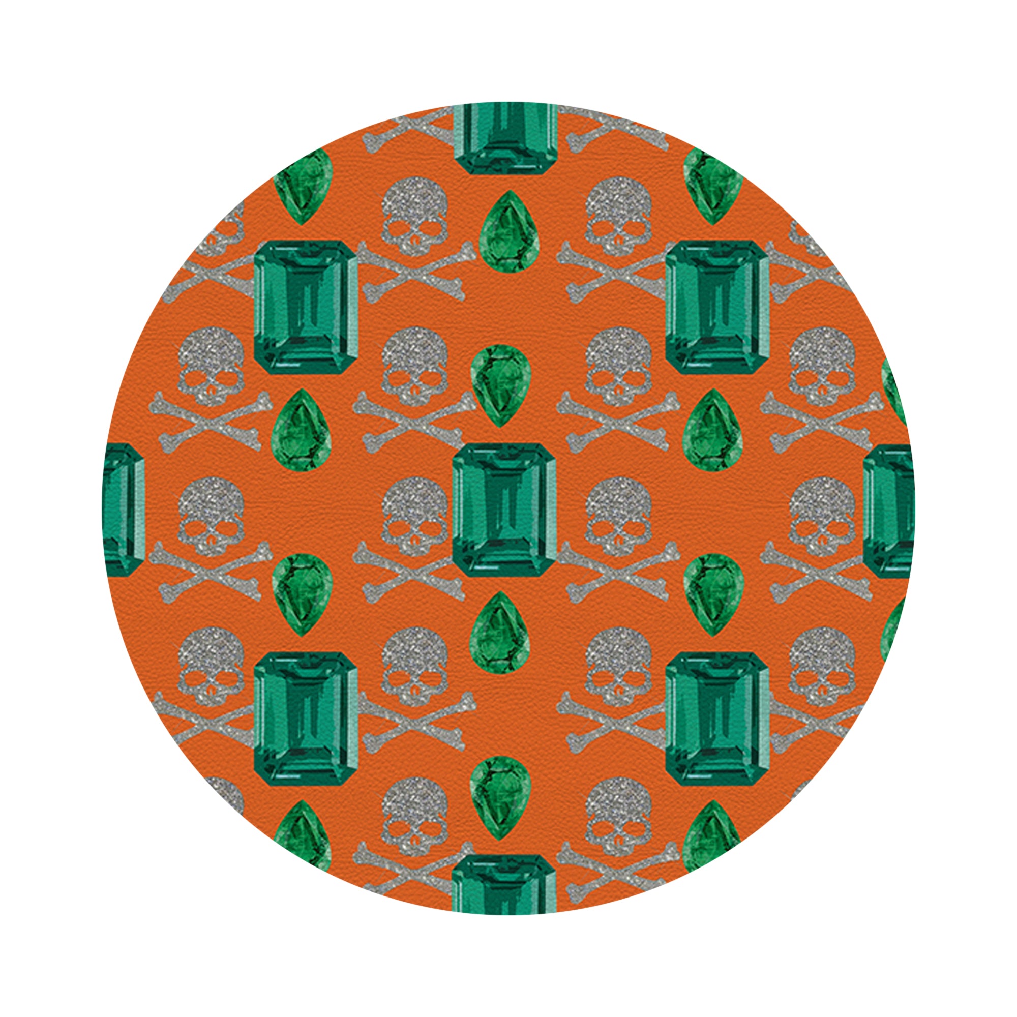 Gem Emeralds Skull Vegan Leather Round Pebble Placemat - nicolettemayer.com
