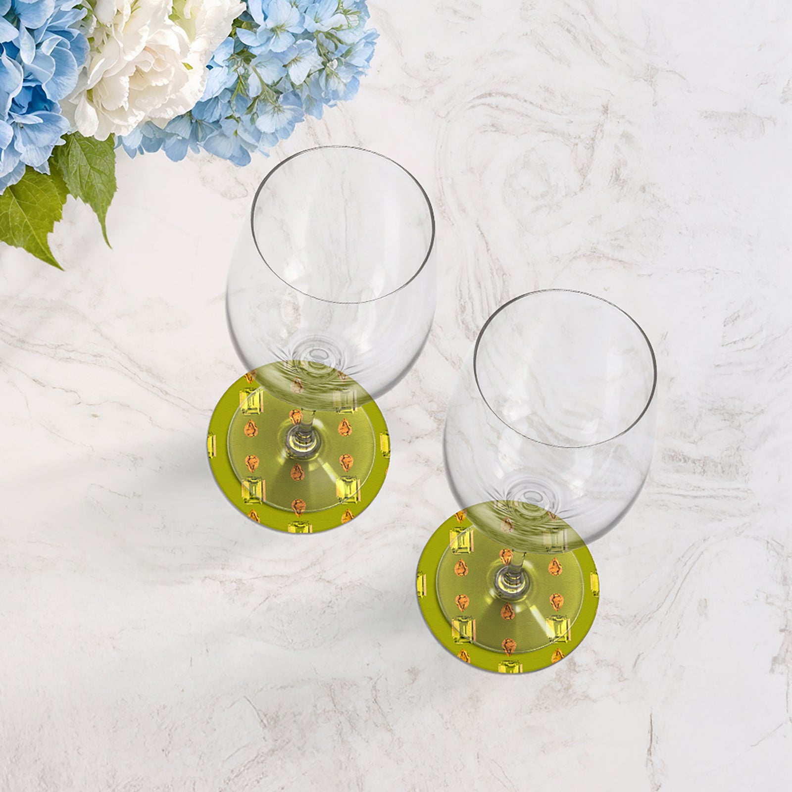Gem Peridot Acid Vegan Leather Round Coasters