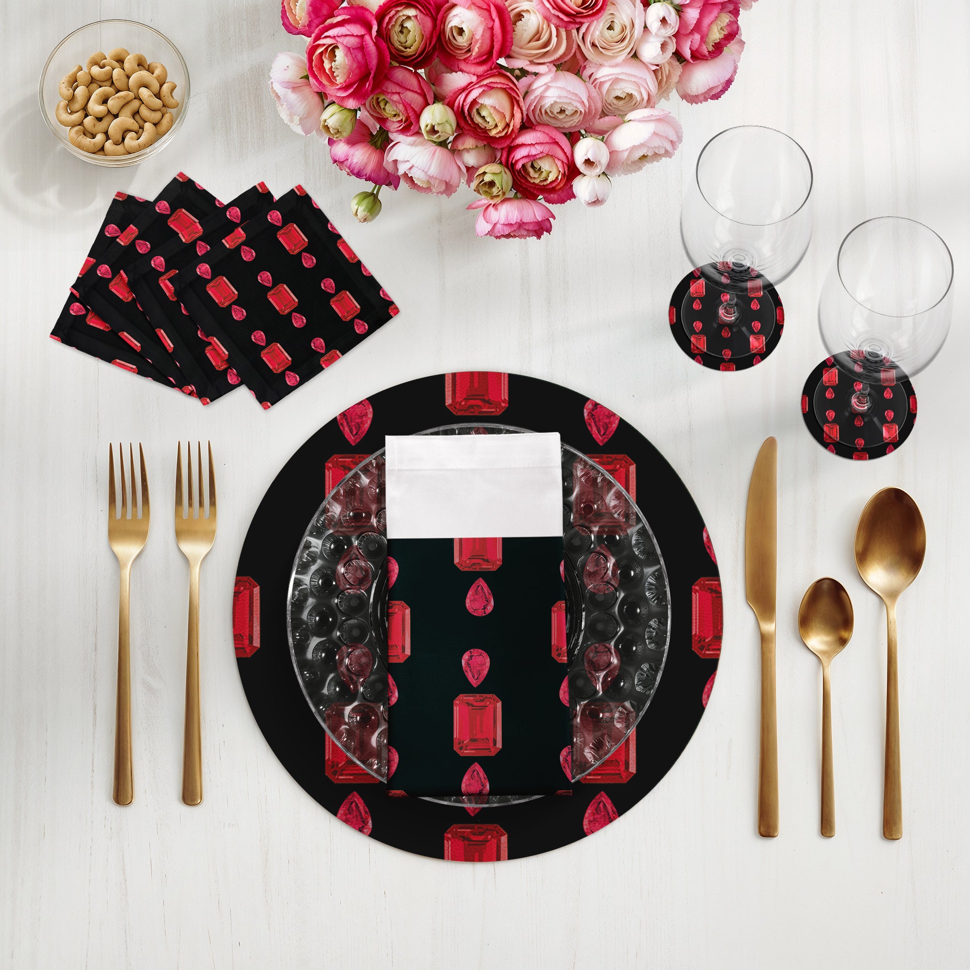 Gem Rubys Black 16" Round Pebble Placemats, Set of 4 - nicolettemayer.com