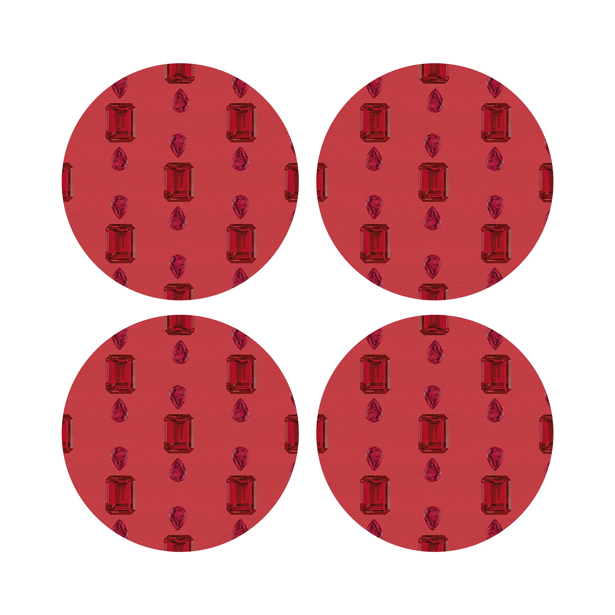 Gem Rubys Crimson Vegan Leather Round Pebble Placemat - nicolettemayer.com