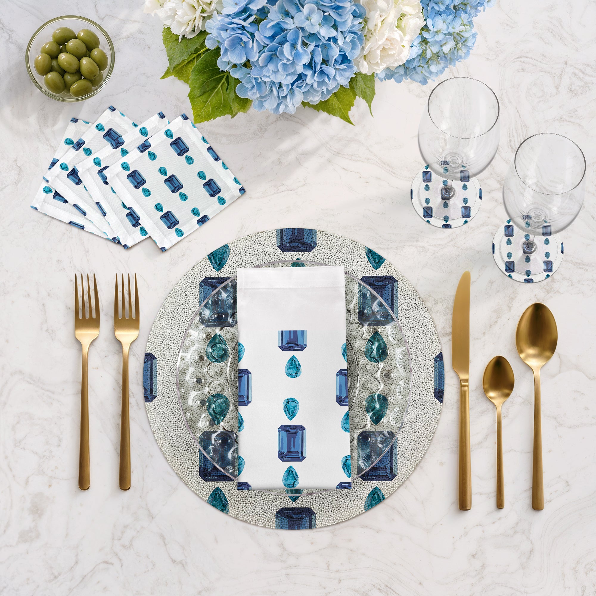 Gem Sapphires White Round Beaded Placemat Smooth - nicolettemayer.com